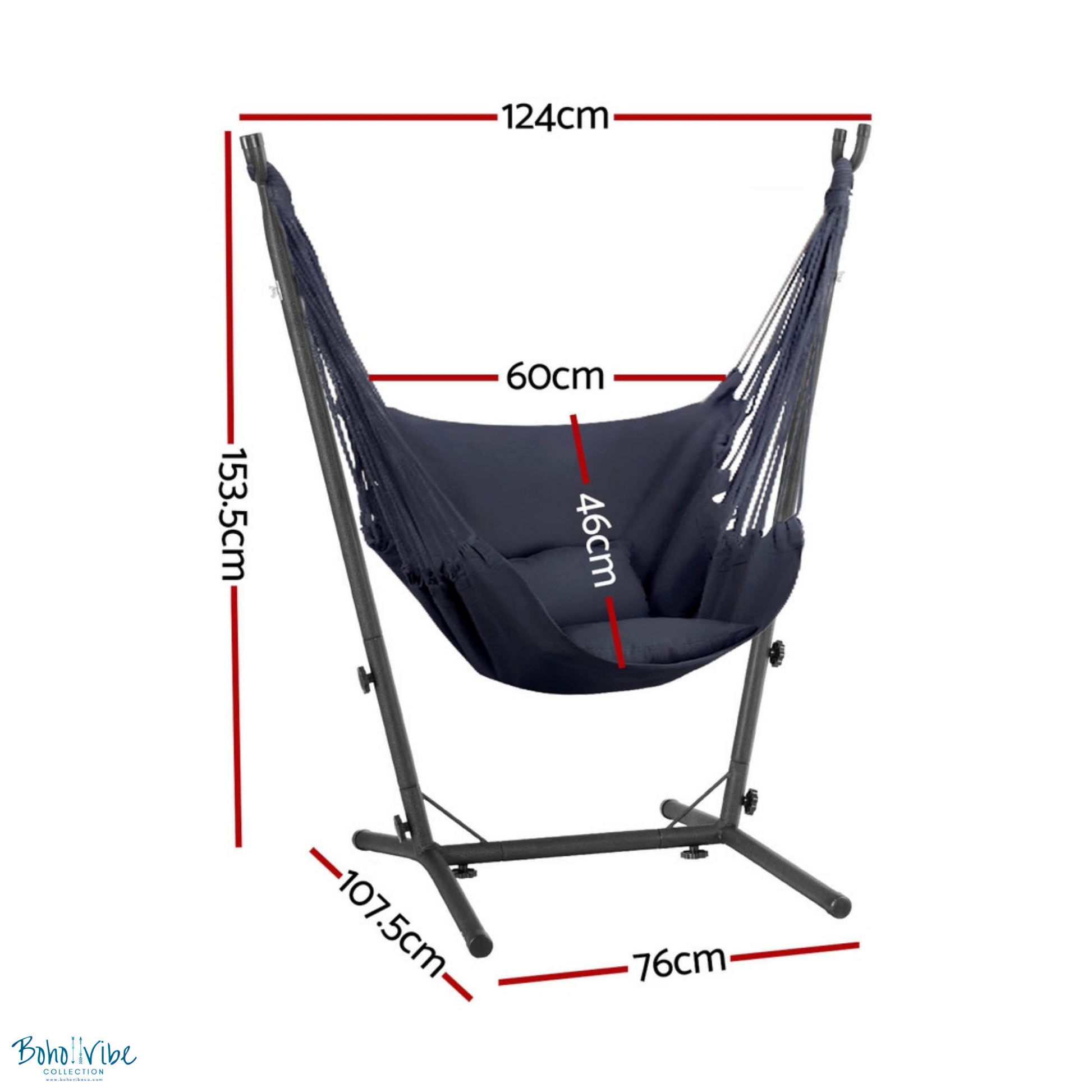 Boho ↡↟ Vibe Collection ↠ Grey Swing Hammock Chair with Padded Seat and Stand ↡