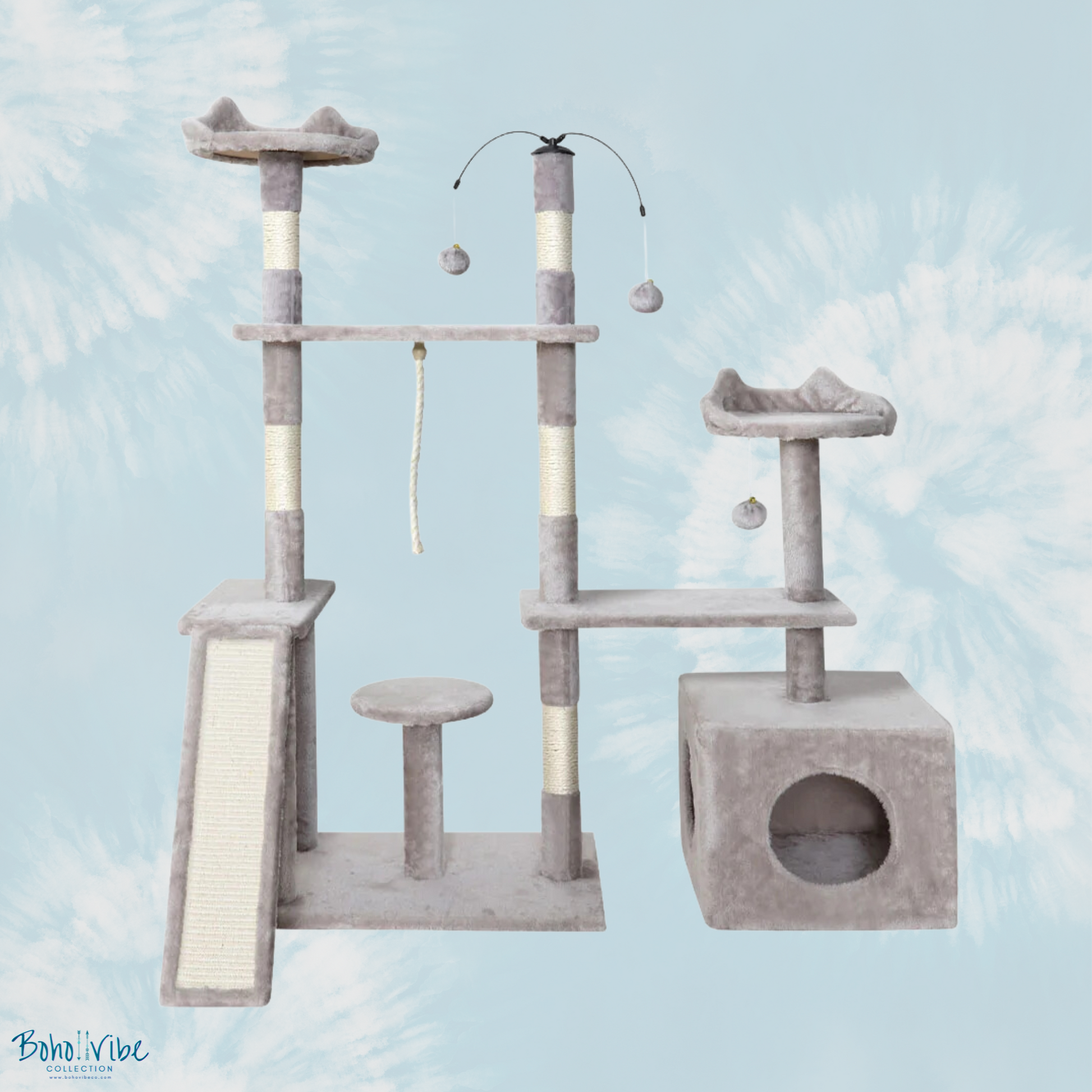 Boho ↡↟ Vibe Collection ↠ Cat Tower Tree House Cat Condo Grey White 135cm iPet Cat Post Scratcher 