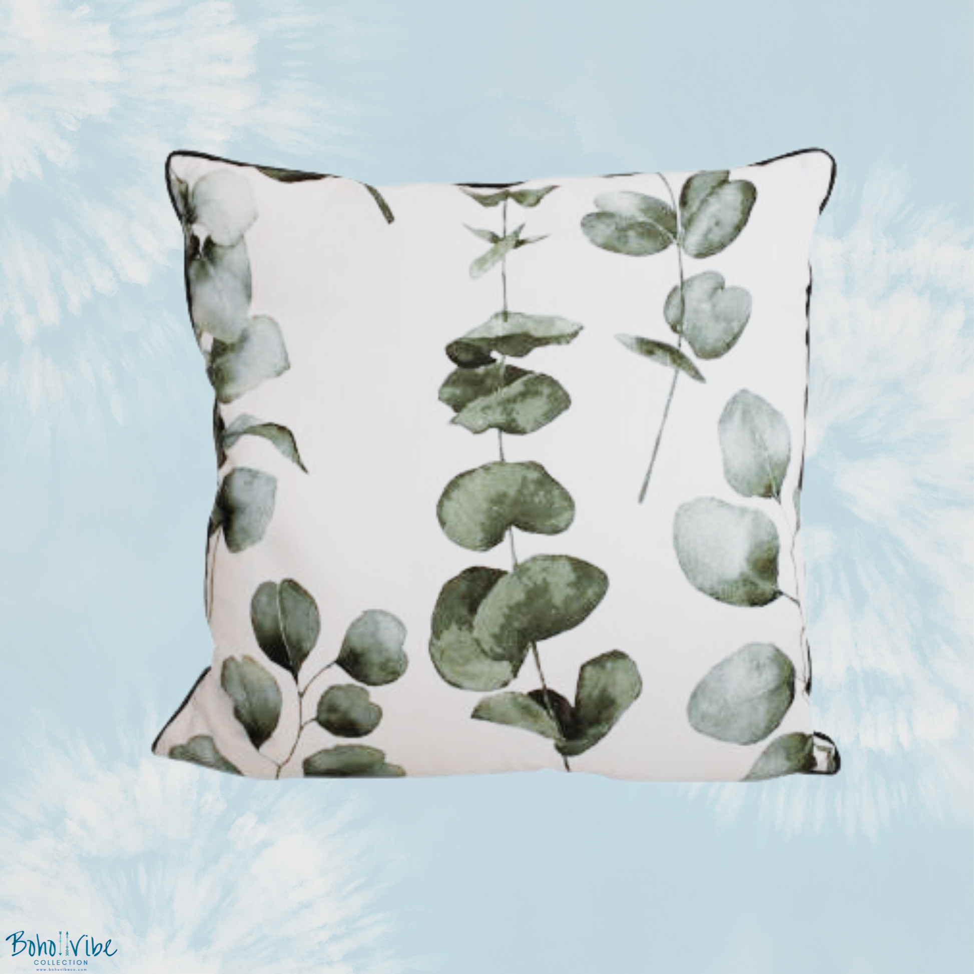 Boho ↡↟ Vibe Collection ↠ Gum Leaf Australiana Square Cushion Set of 2