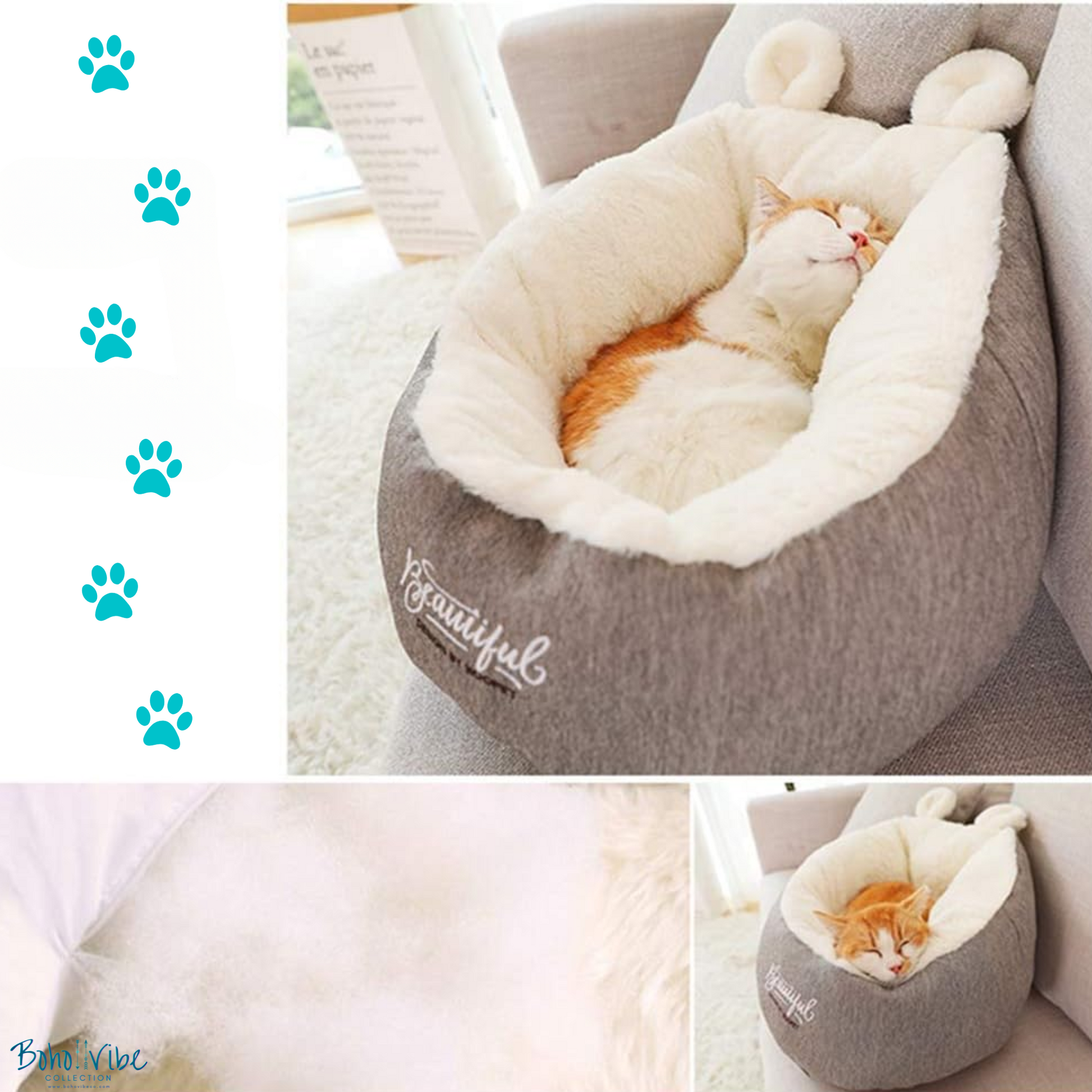 Boho ↡↟ Vibe Collection ↠ Cat Dog Pet Bed Lounge With Fluffy Ears