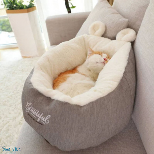 Boho ↡↟ Vibe Collection ↠ Cat Dog Pet Bed Lounge With Fluffy Ears