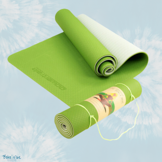 Boho ↡↟ Vibe Collection ↠ Powertrain Yoga Pilates Mat Eco-Friendly Lime Green 8mm 