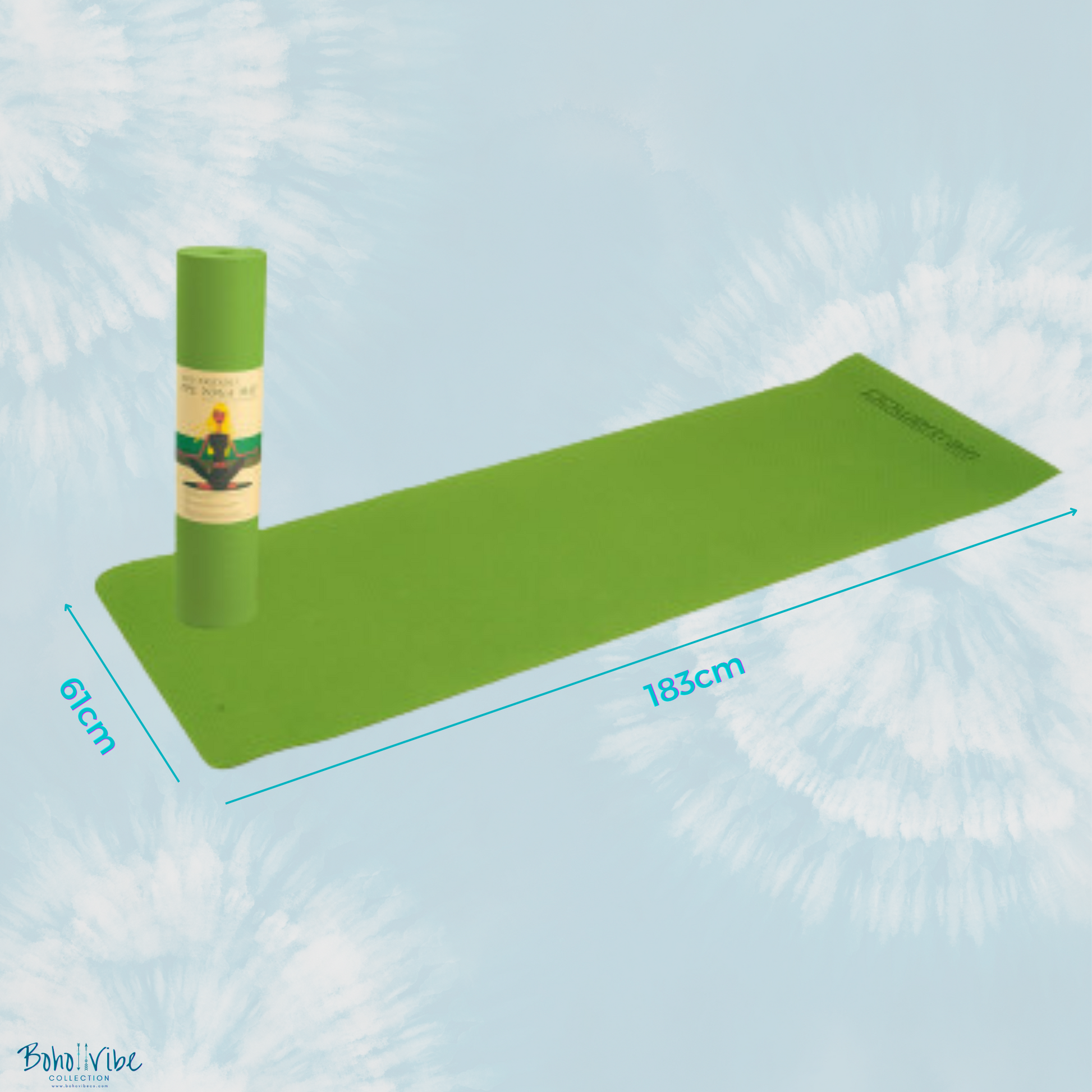 Boho ↡↟ Vibe Collection ↠ Powertrain Yoga Pilates Mat Eco-Friendly Lime Green 8mm 