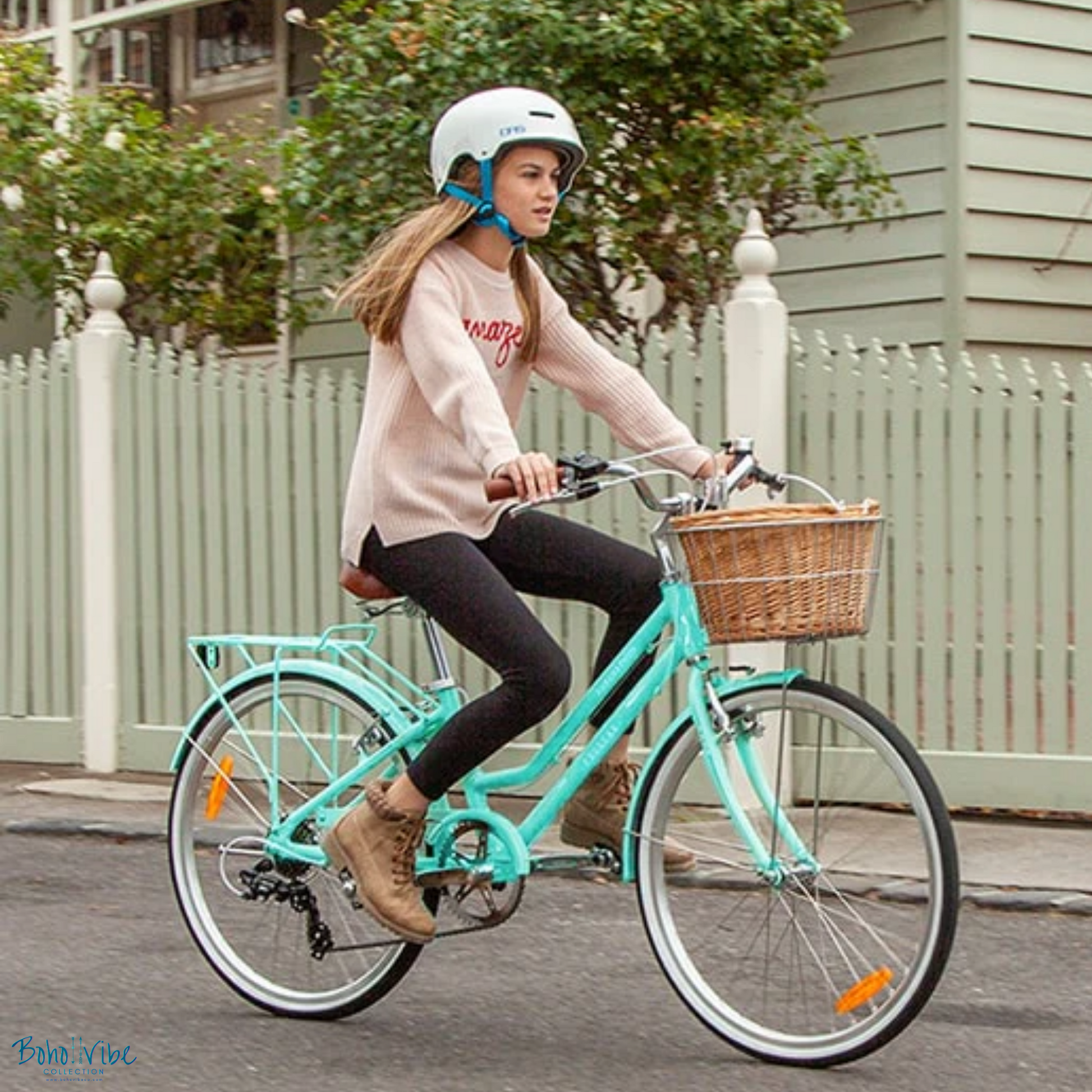 Boho ↡↟ Vibe Collection ↠  Vintage Cruiser Progear Pomona Coastal Commuter Petite Bike Mint Ladies Teen 13" with Basket 