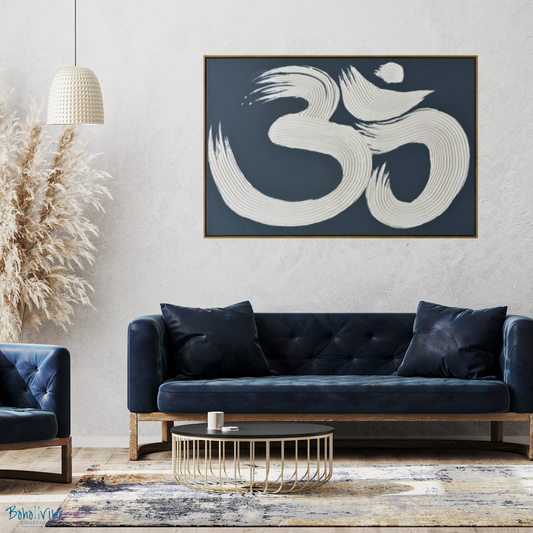 Boho ↡↟ Vibe Collection ↠ OM / AUM Modern Mantra Dark Wood Framed Canvas Wall Art 