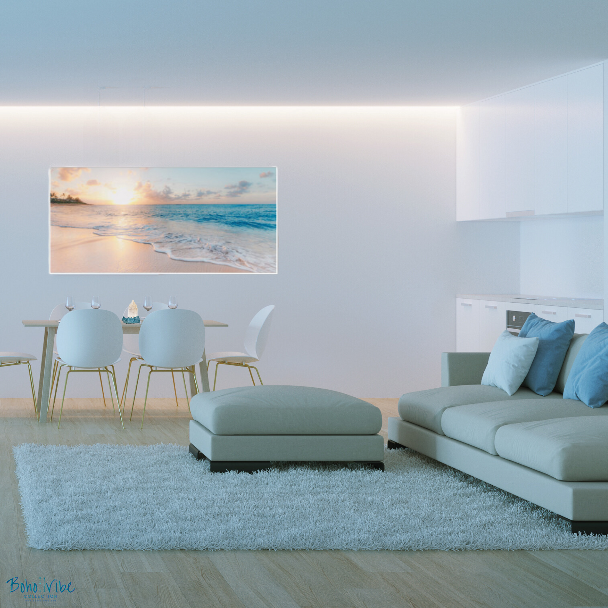 Boho ↡↟ Vibe Collection ↠ Ocean Beach Water Waves Sun White Canvas Framed Wall ArtBoho ↡↟ Vibe Collection ↠ Ocean Beach Water Waves Sun White Canvas Framed Wall Art
