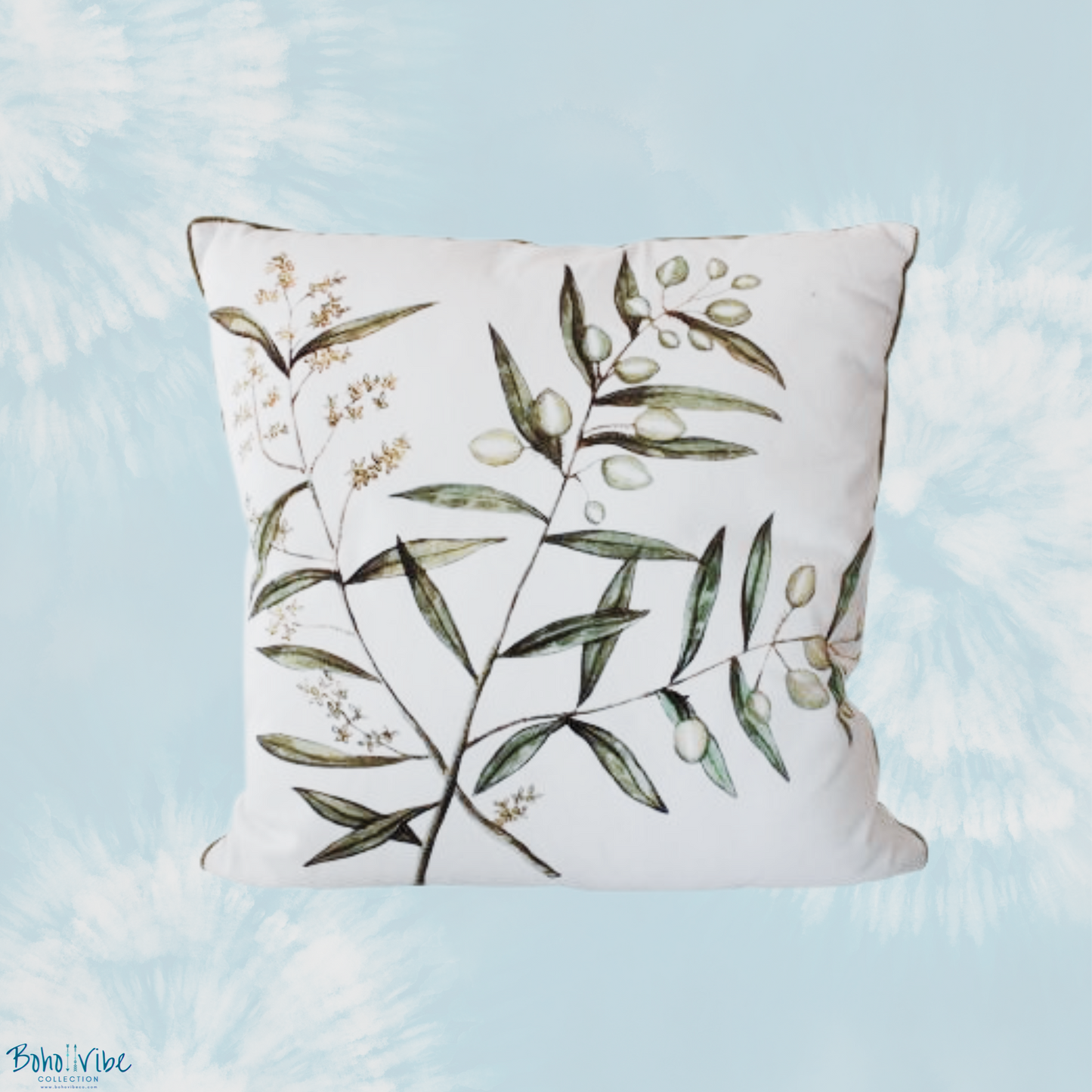 Boho ↡↟ Vibe Collection ↠ Olive Branch Square Cushion Set of 2 