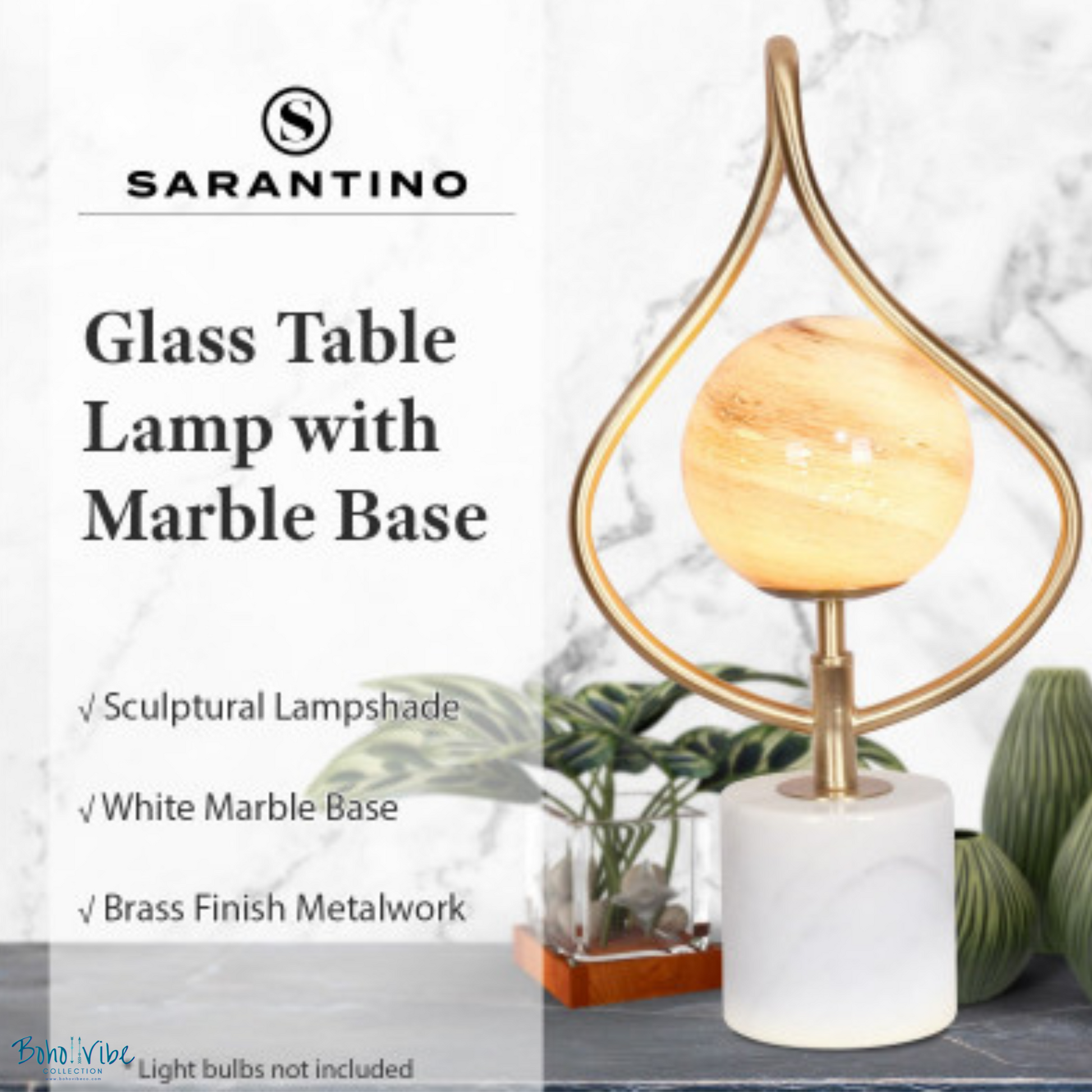 Boho ↡↟ Vibe Collection ↠ Orange Glass White Marble Base Table Lamp 