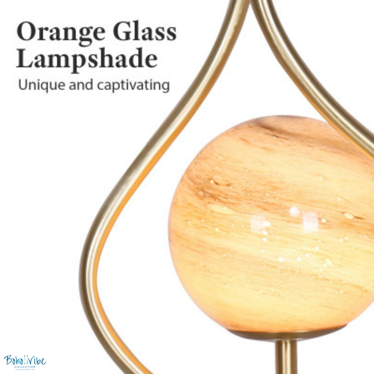 Boho ↡↟ Vibe Collection ↠ Orange Glass White Marble Base Table Lamp 