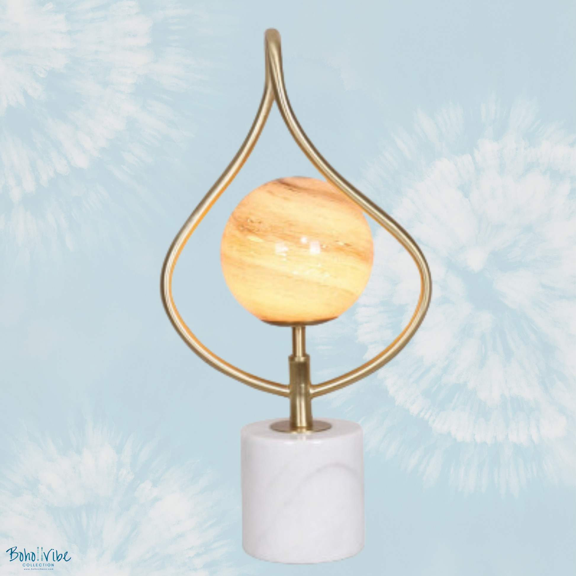 Boho ↡↟ Vibe Collection ↠ Orange Glass White Marble Base Table Lamp 