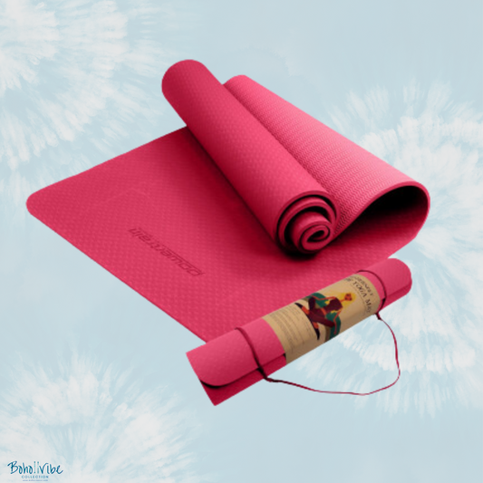 Boho ↡↟ Vibe Collection ↠ Powertrain Yoga Pilates Mat Eco-Friendly Rose Pink 6mm