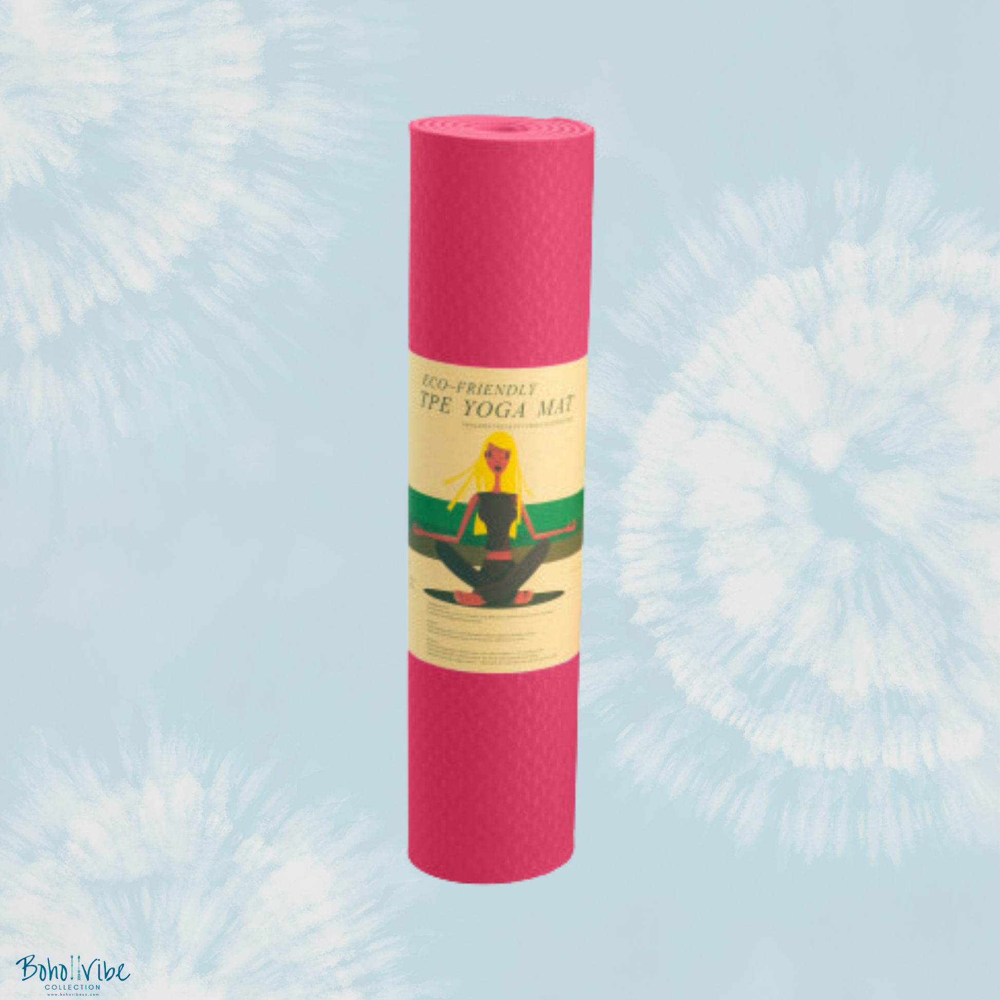 Boho ↡↟ Vibe Collection ↠ Powertrain Yoga Pilates Mat Eco-Friendly Rose Pink 6mm