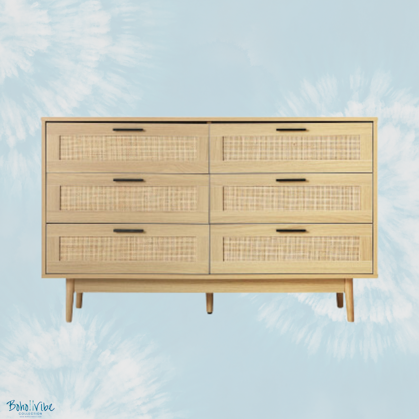 Boho ↡↟ Vibe Collection ↠ Rattan Bohemian Chest of Drawers Coastal Chic Lowboy Buffet Storage Furniture 