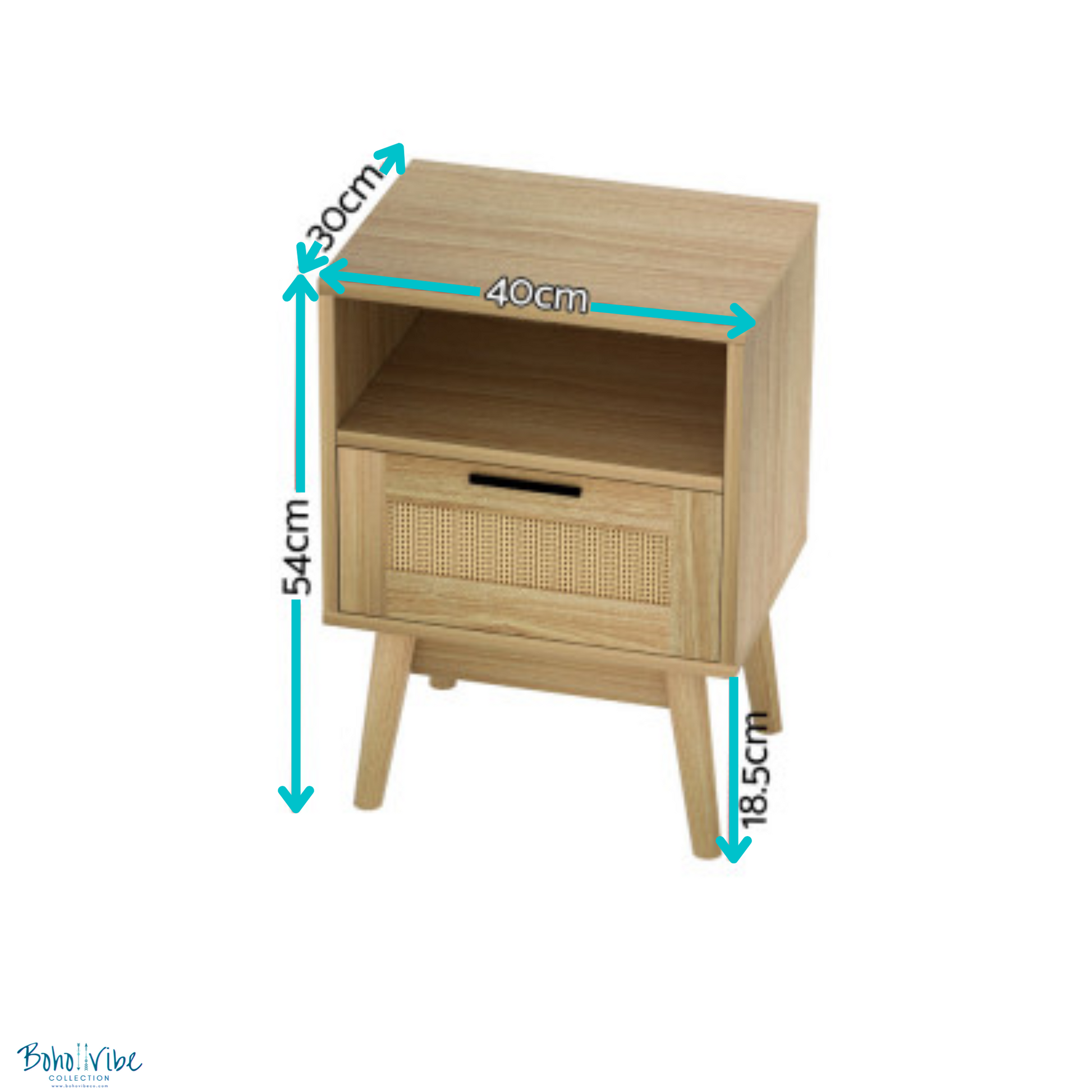 Boho ↡↟ Vibe Collection ↠ Rattan Bohemian Nightstand Drawer & Storage Shelf Bedroom Coastal Cabinet Side Table