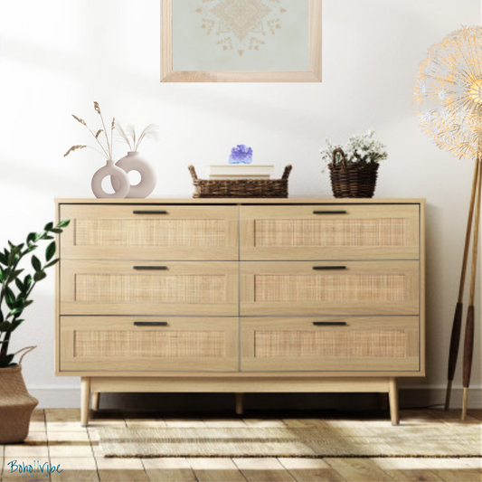 Boho ↡↟ Vibe Collection ↠ Rattan Bohemian Chest of Drawers Coastal Chic Lowboy Buffet Storage Furniture 