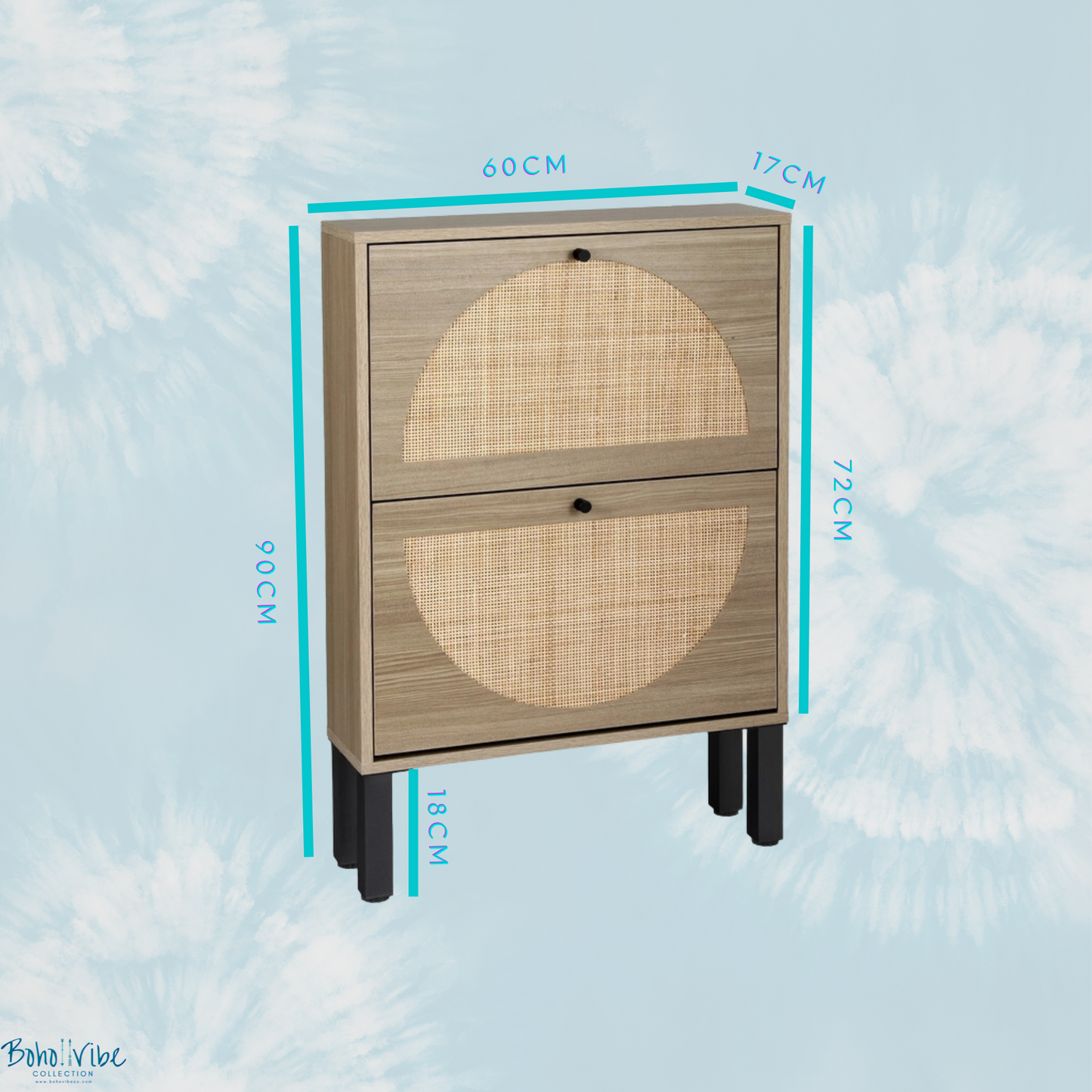Boho ↡↟ Vibe Collection ↠ Lunar 2 Drawer Rattan Shoe Cabinet 