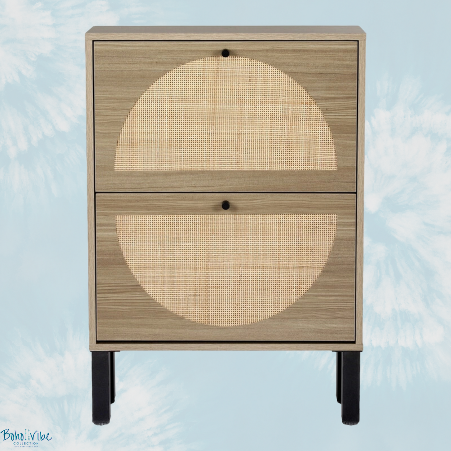 Boho ↡↟ Vibe Collection ↠ Lunar 2 Drawer Rattan Shoe Cabinet 