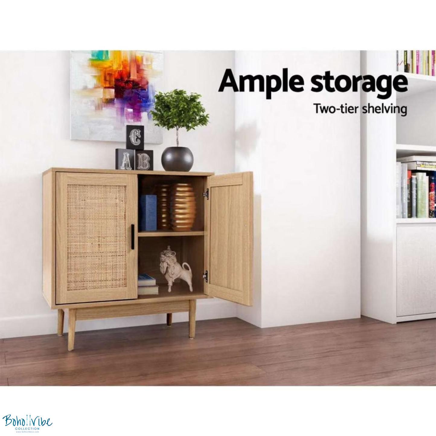 Boho ↡↟ Vibe Collection ↠ Rattan Buffet Sideboard 2 Doors Office Bedroom Lounge Storage Solution ↡