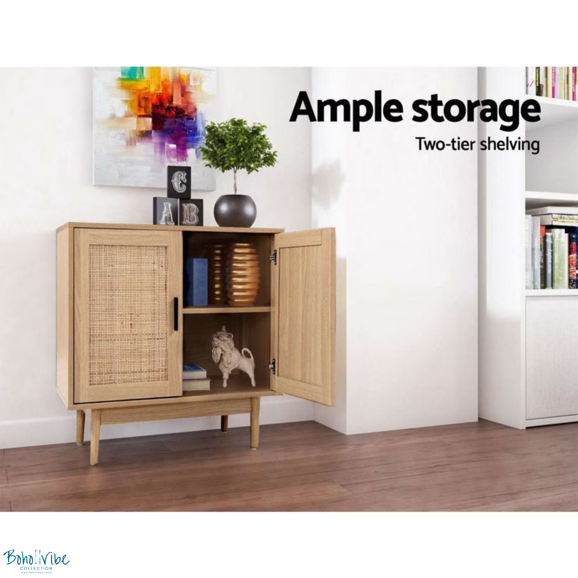 Boho ↡↟ Vibe Collection ↠ Rattan Buffet Sideboard 2 Doors Office Bedroom Lounge Storage Solution ↡