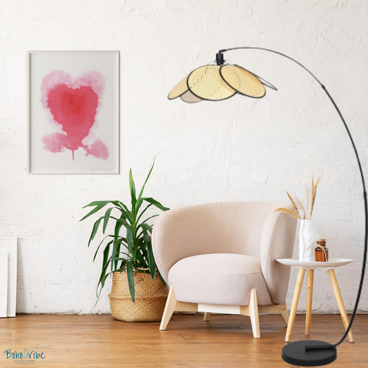 Boho ↡↟ Vibe Collection ↠ Rattan Style Flower Petal Floor Lamp 