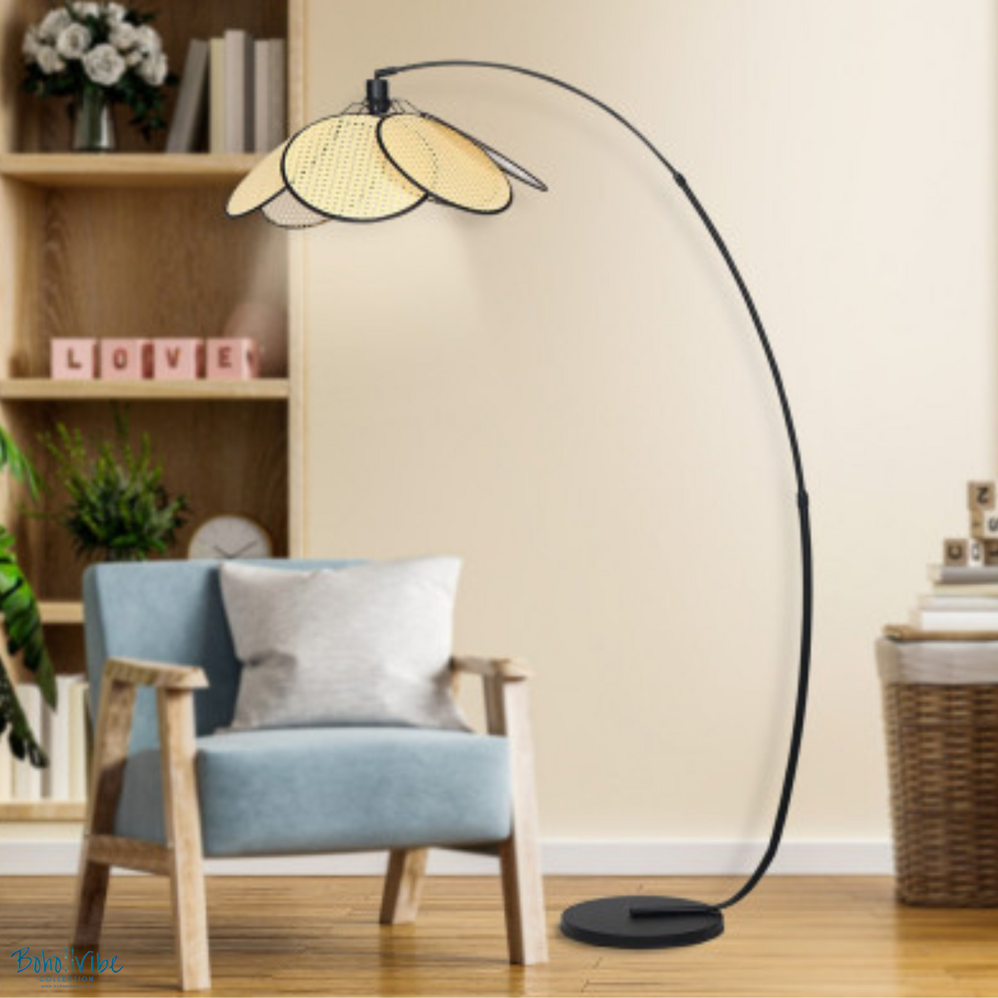 Boho ↡↟ Vibe Collection ↠ Rattan Style Flower Petal Floor Lamp 