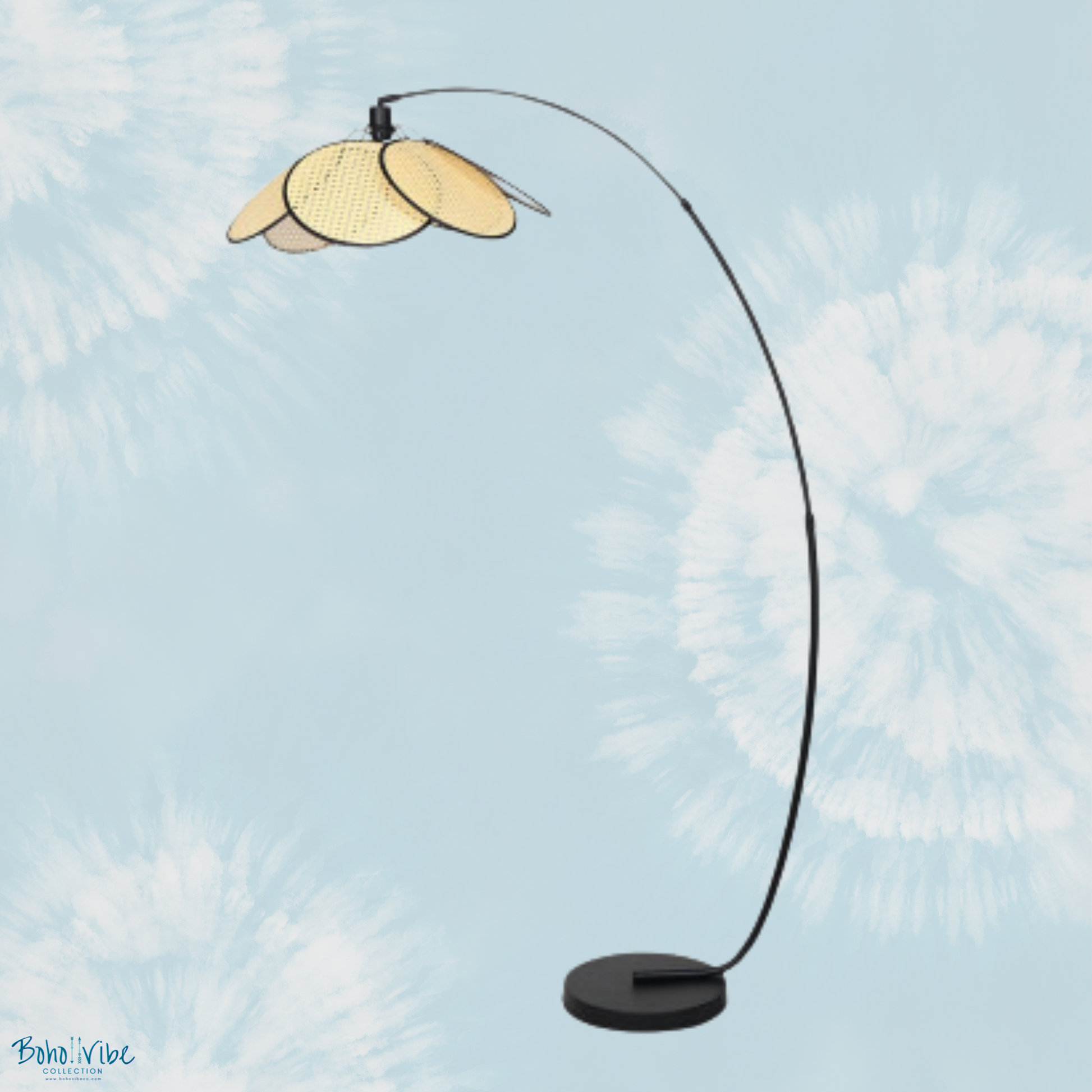 Boho ↡↟ Vibe Collection ↠ Rattan Style Flower Petal Floor Lamp 