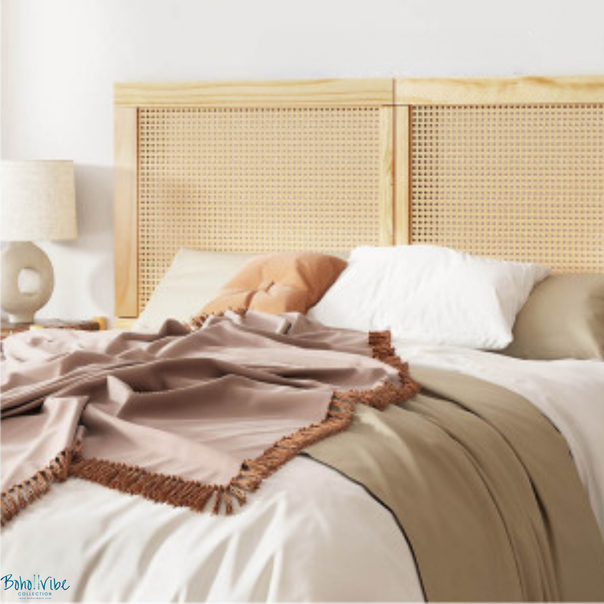 Boho ↡↟ Vibe Collection ↠ Rattan Bohemian Headboard Queen Size Bedhead 