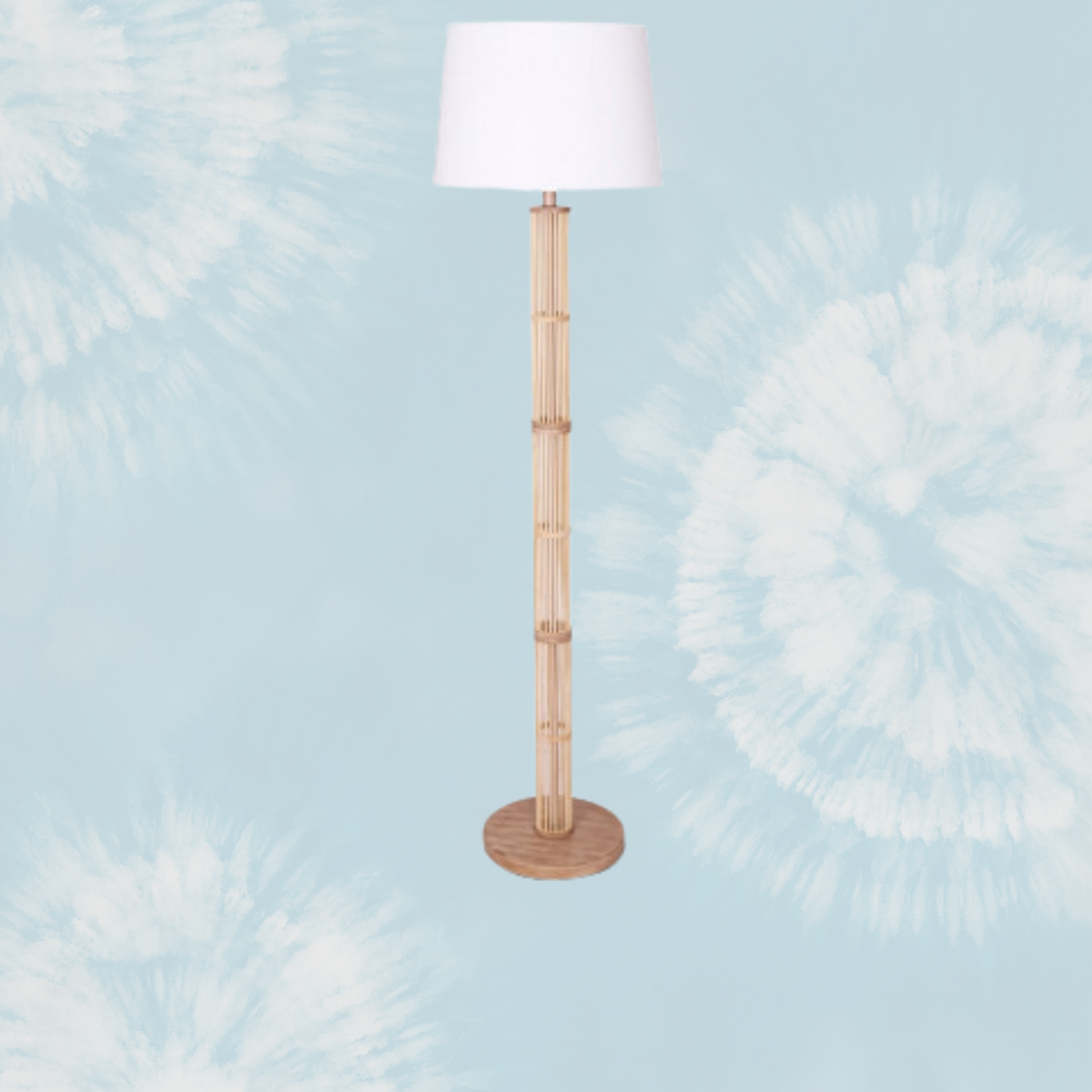 Boho ↡↟ Vibe Collection ↠ Rattan Bohemian Floor Lamp White Linen Shade 