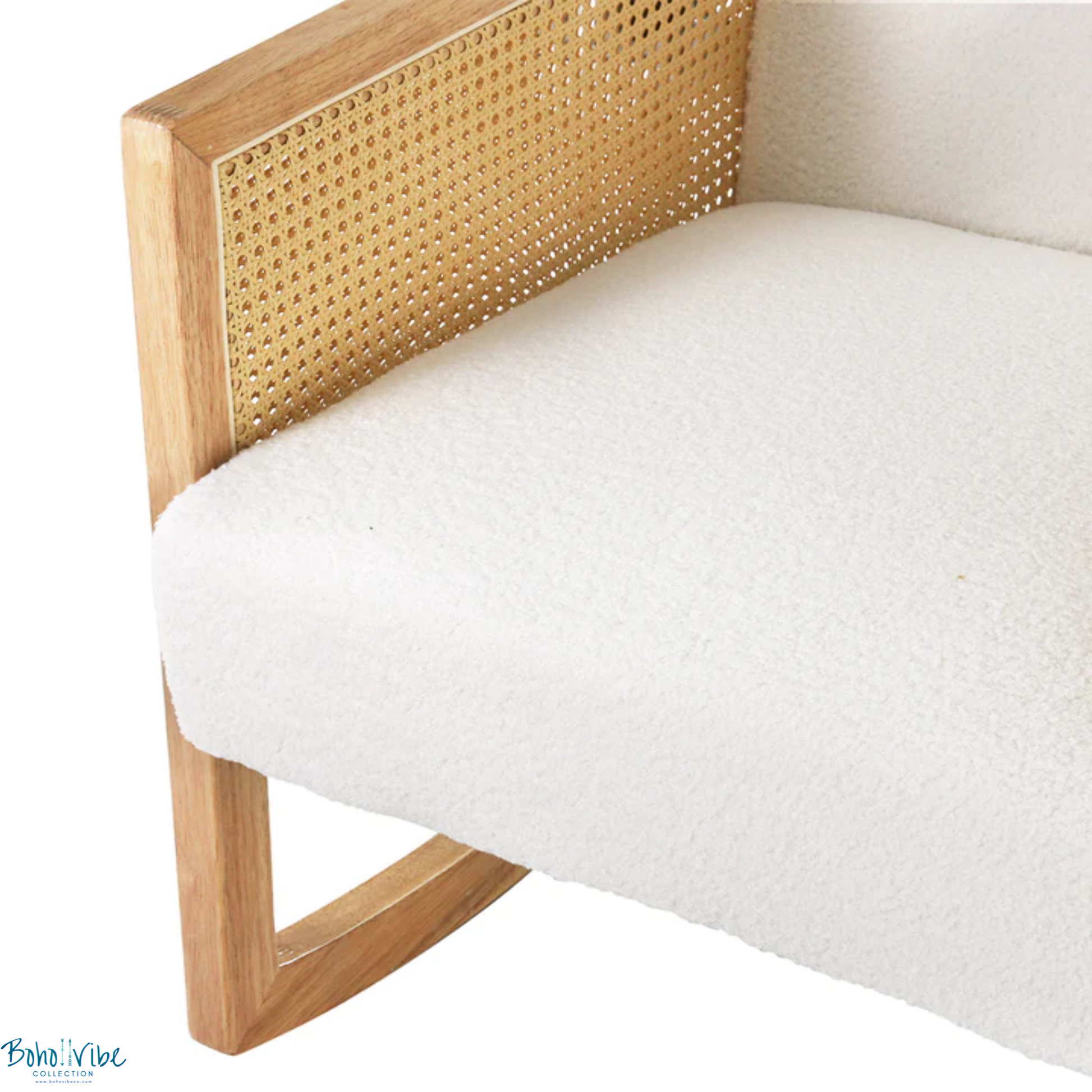 Boho ↡↟ Vibe Collection ↠ Rattan Rocking Chair White Sherpa Boucle Bohemian Chair 