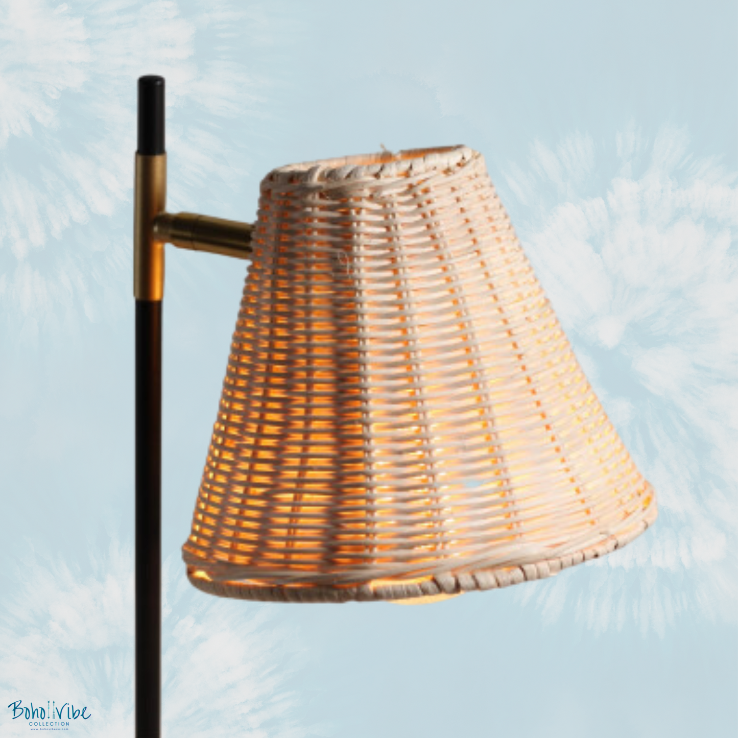 Boho ↡↟ Vibe Collection ↠ Rattan Floor Lamp Metal Stand Coastal Lamp 