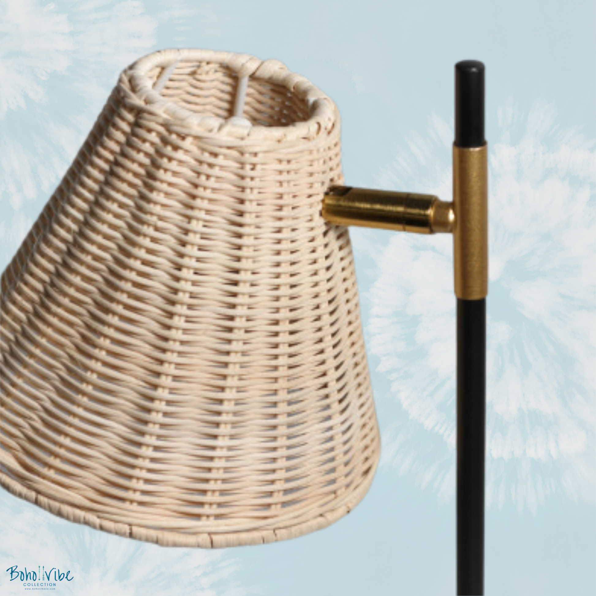 Boho ↡↟ Vibe Collection ↠ Rattan Table Lamp Metal Stand Coastal Lamp 