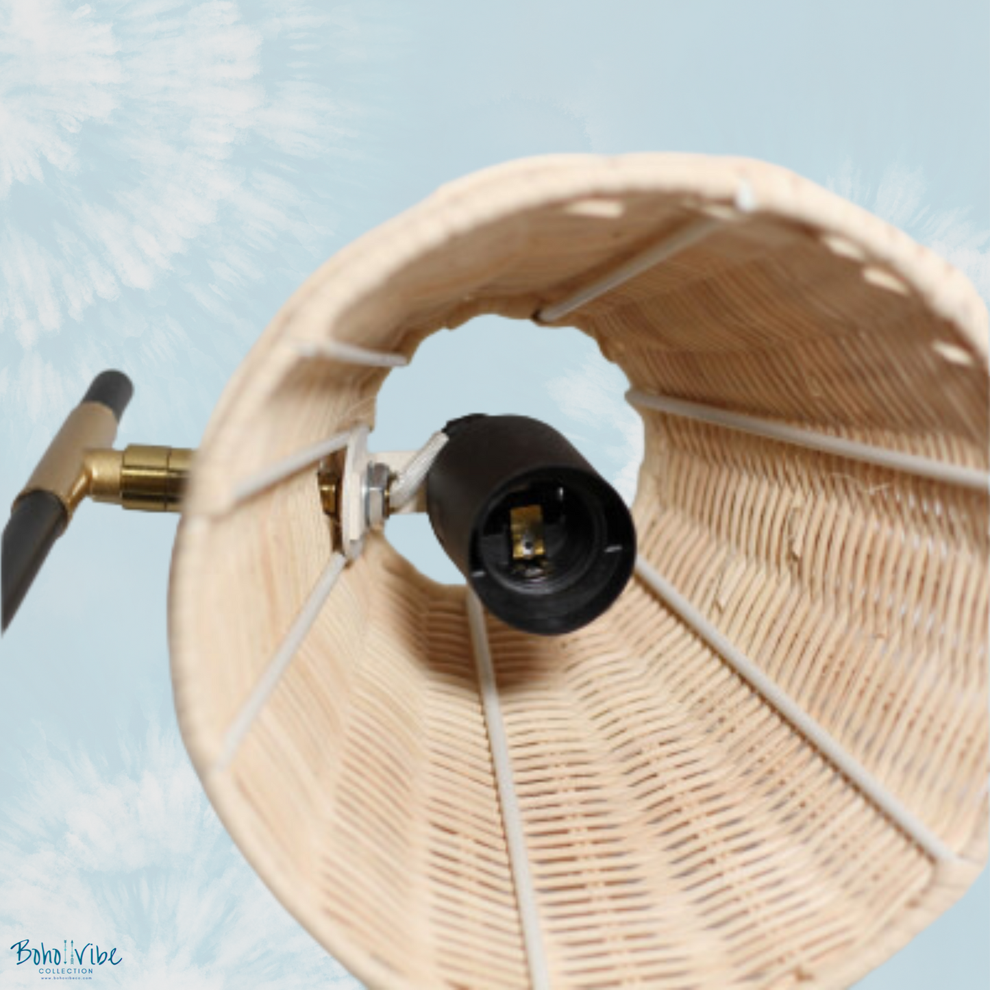 Boho ↡↟ Vibe Collection ↠ Rattan Table Lamp Metal Stand Coastal Lamp 