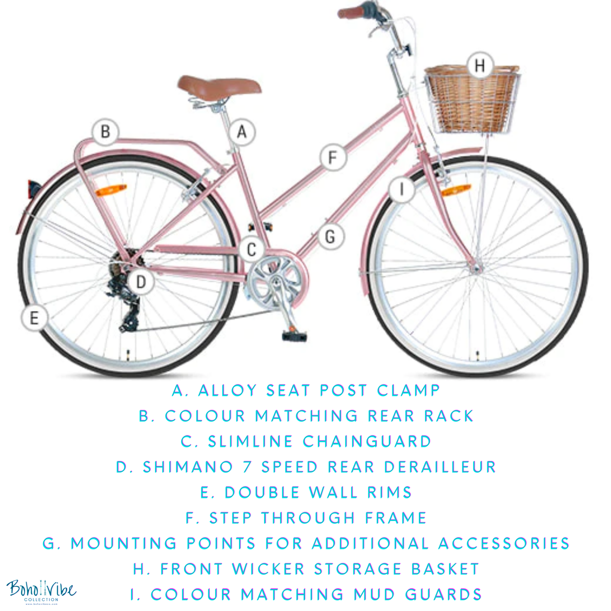 Vintage Cruiser Progear Pomona Coastal Commuter Bike Rose Gold Ladies
