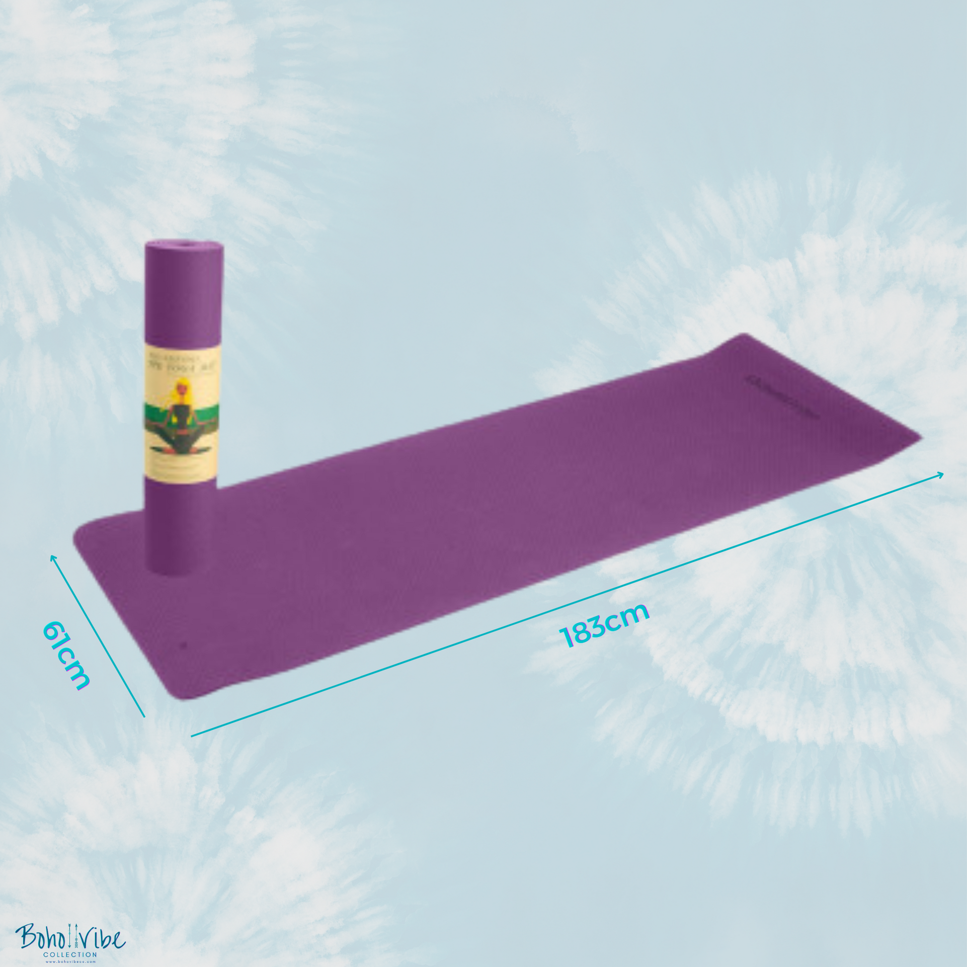 Boho ↡↟ Vibe Collection ↠ Powertrain Yoga Pilates Mat Eco-Friendly Royal Purple 6mm 