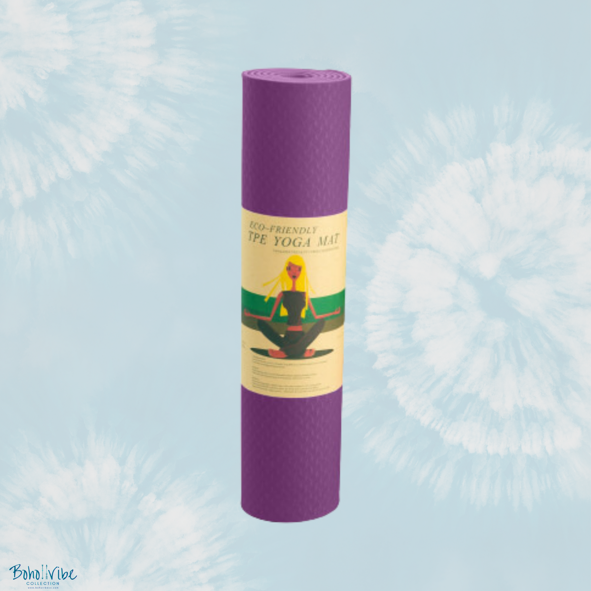 Boho ↡↟ Vibe Collection ↠ Powertrain Yoga Pilates Mat Eco-Friendly Royal Purple 6mm 