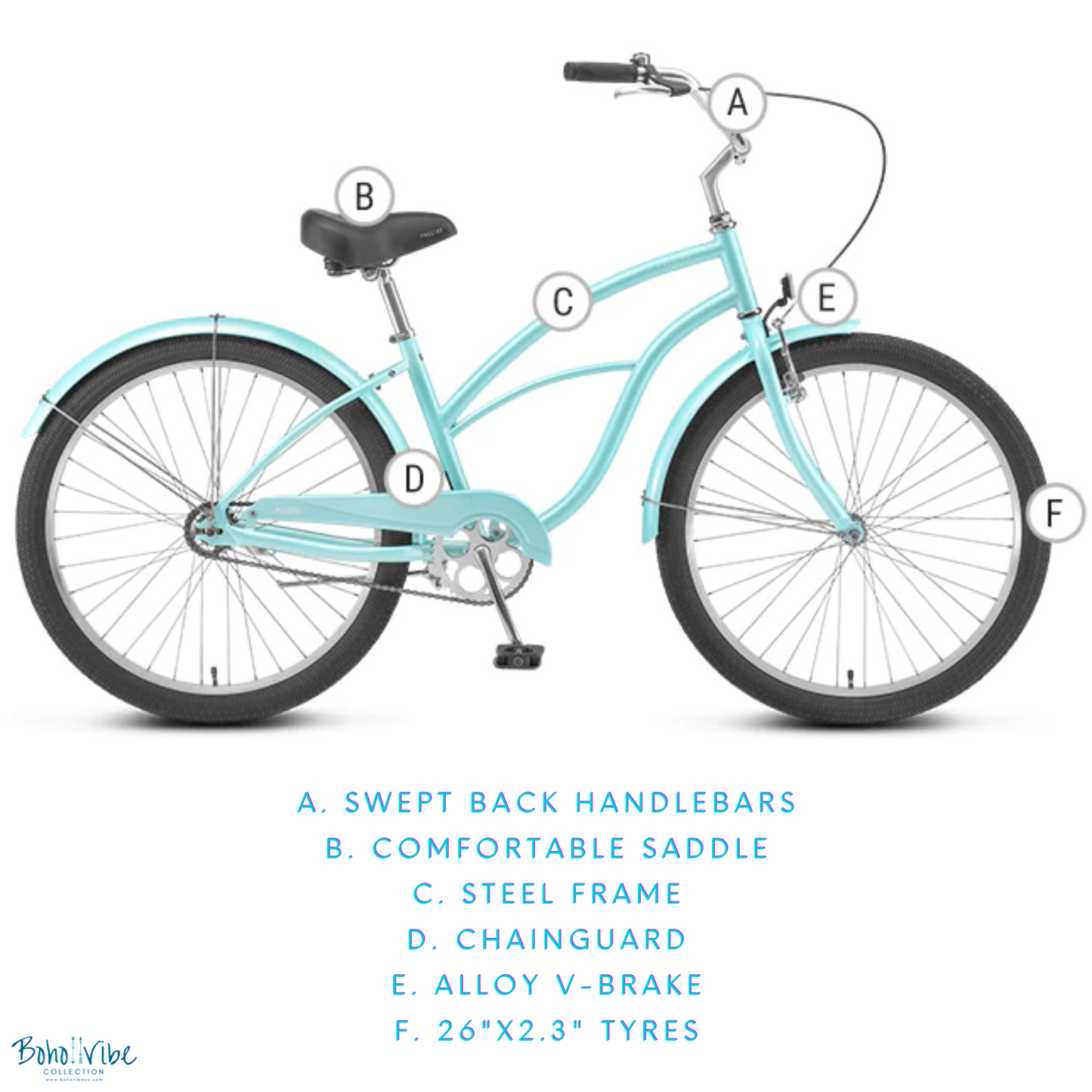 Boho ↡↟ Vibe Collection ↠ Malibu Cruiser Progear Vintage Coastal Commuter Bike Mint Ladies Teen 15"