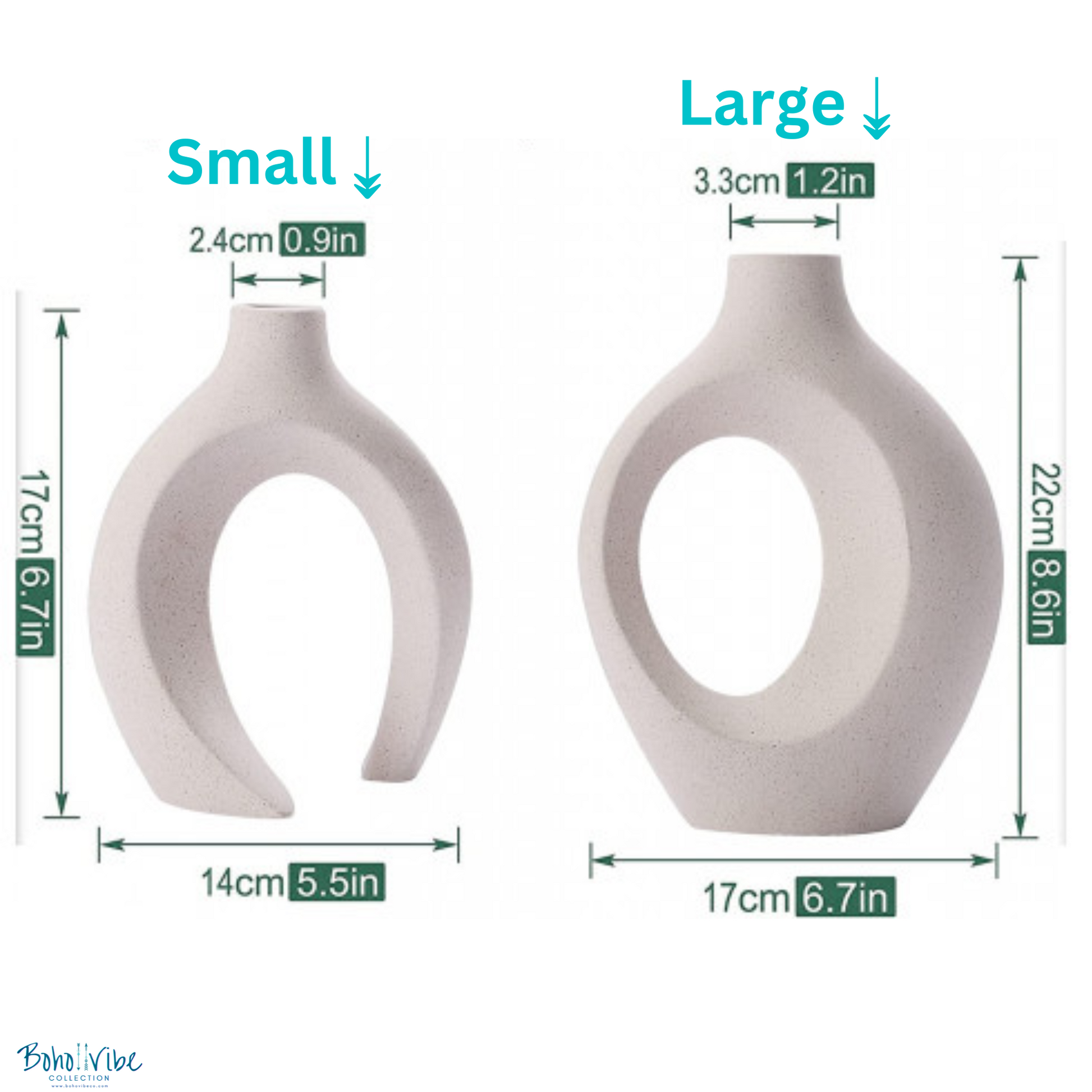 Boho ↡↟ Vibe Collection ↠ Interlocking Ceramic Teardrop Cut Out Vases Small Large Set of 2