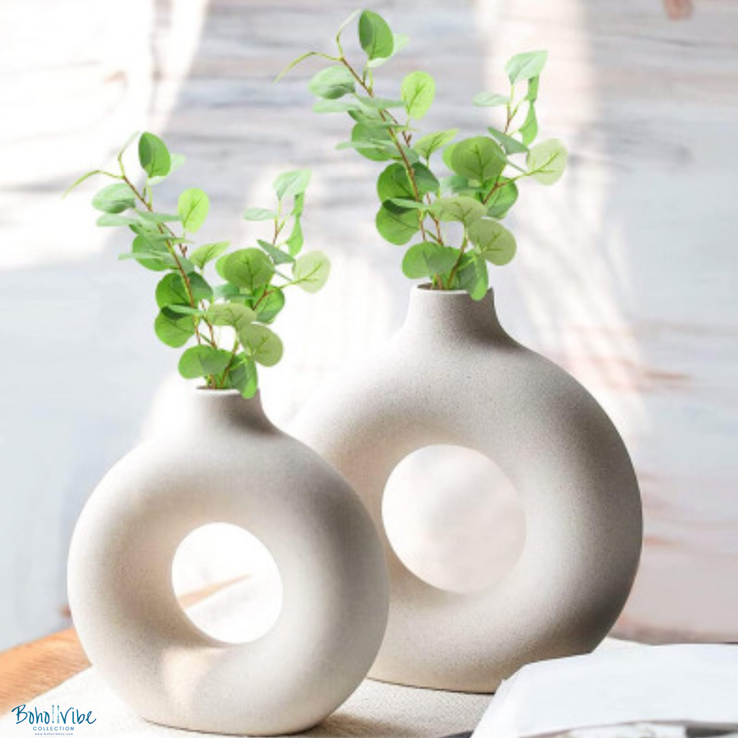 Boho ↡↟ Vibe Collection ↠ Chic Ceramic Round Cut Out Vases Small Large Set of 2