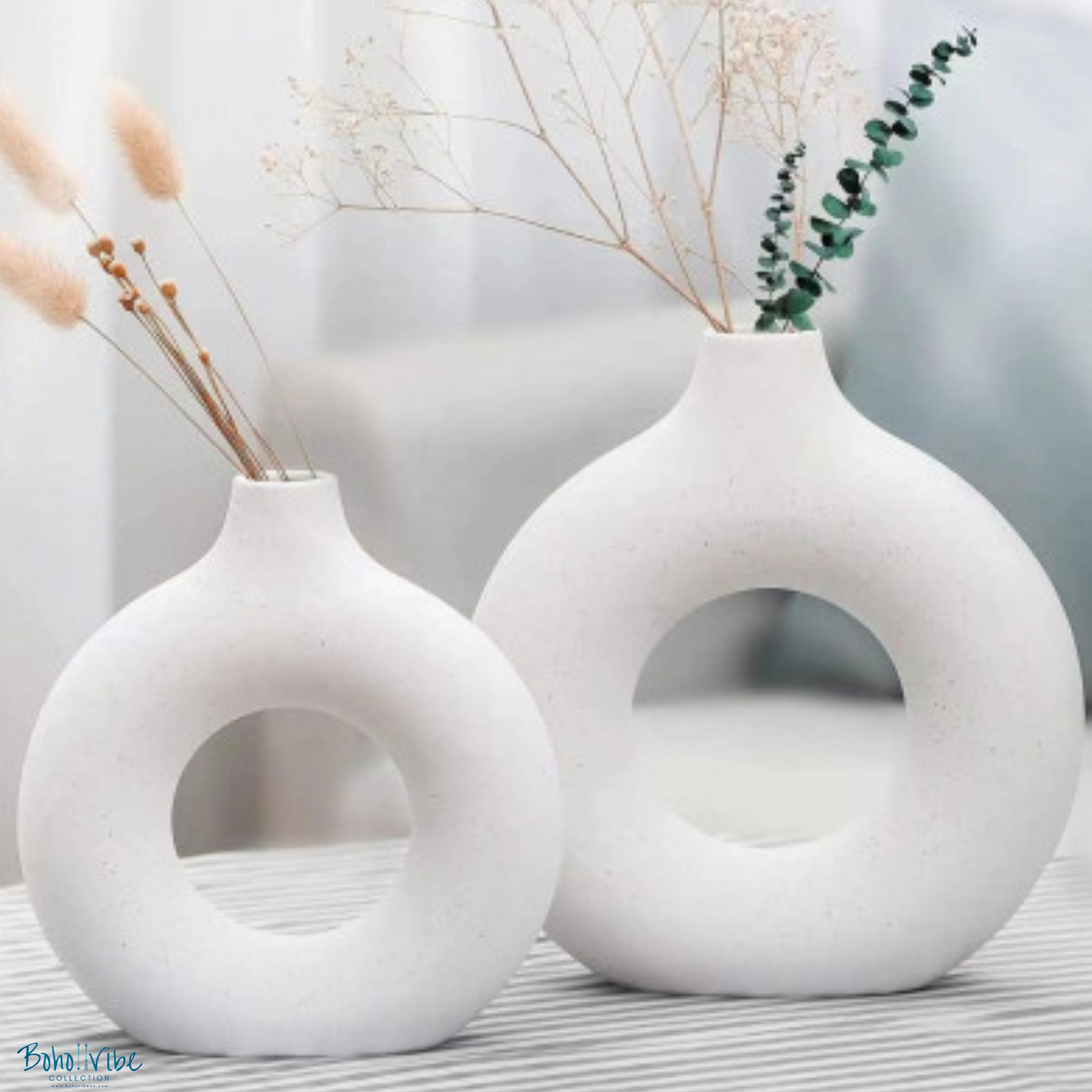 Boho ↡↟ Vibe Collection ↠ Chic Ceramic Round Cut Out Vases Small Large Set of 2