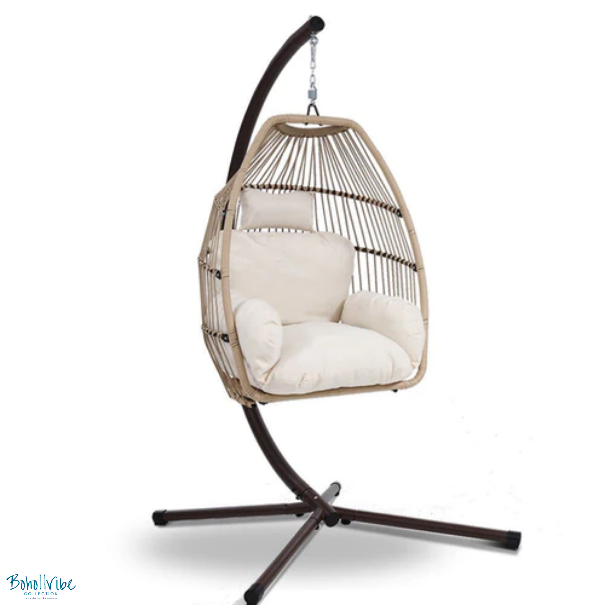 Boho ↡↟ Vibe Collection ↠ Wicker Single Hanging Pod Egg Swing Hammock Chair with Stand 