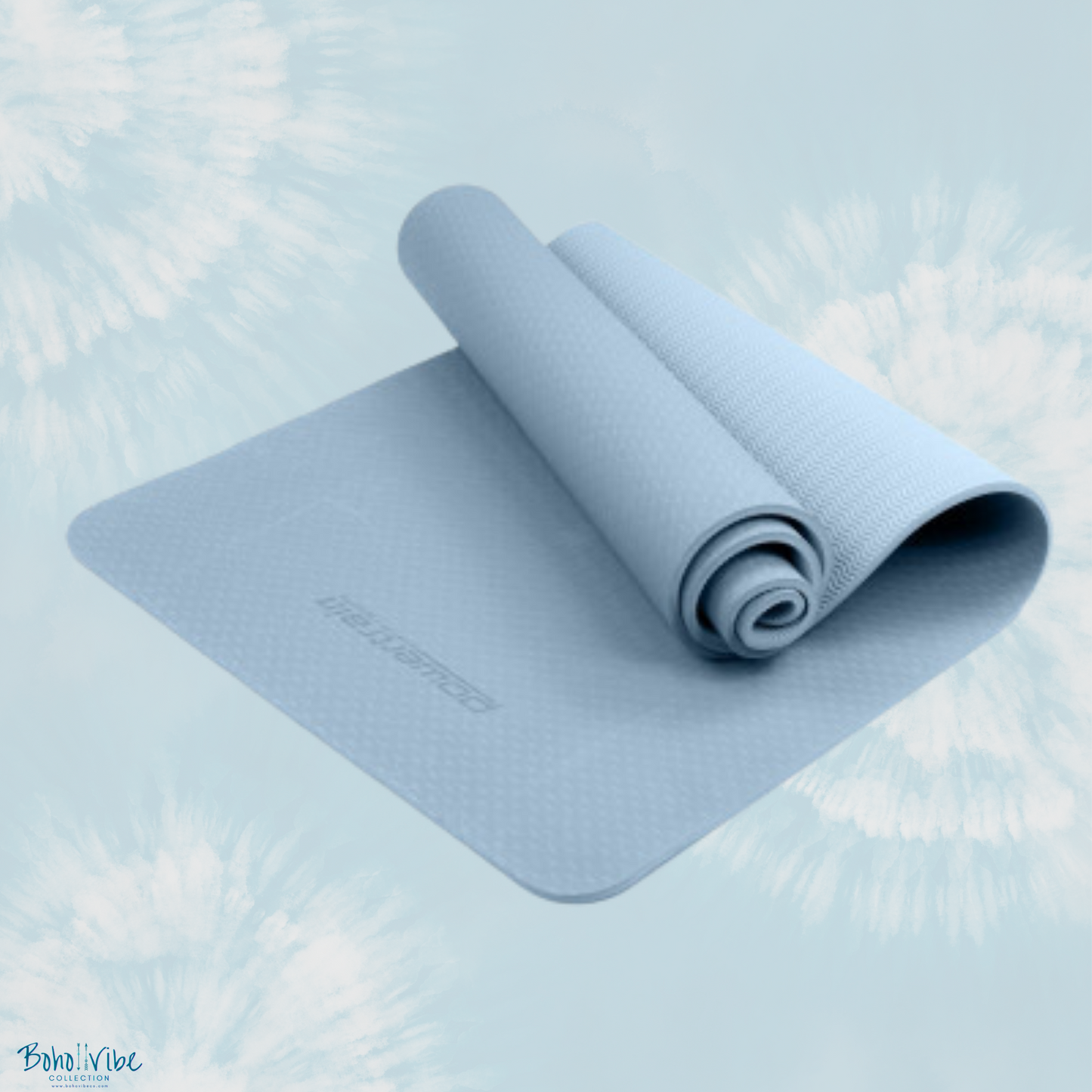 Boho ↡↟ Vibe Collection ↠ Powertrain Yoga Pilates Mat Eco-Friendly Sky Blue 6mm