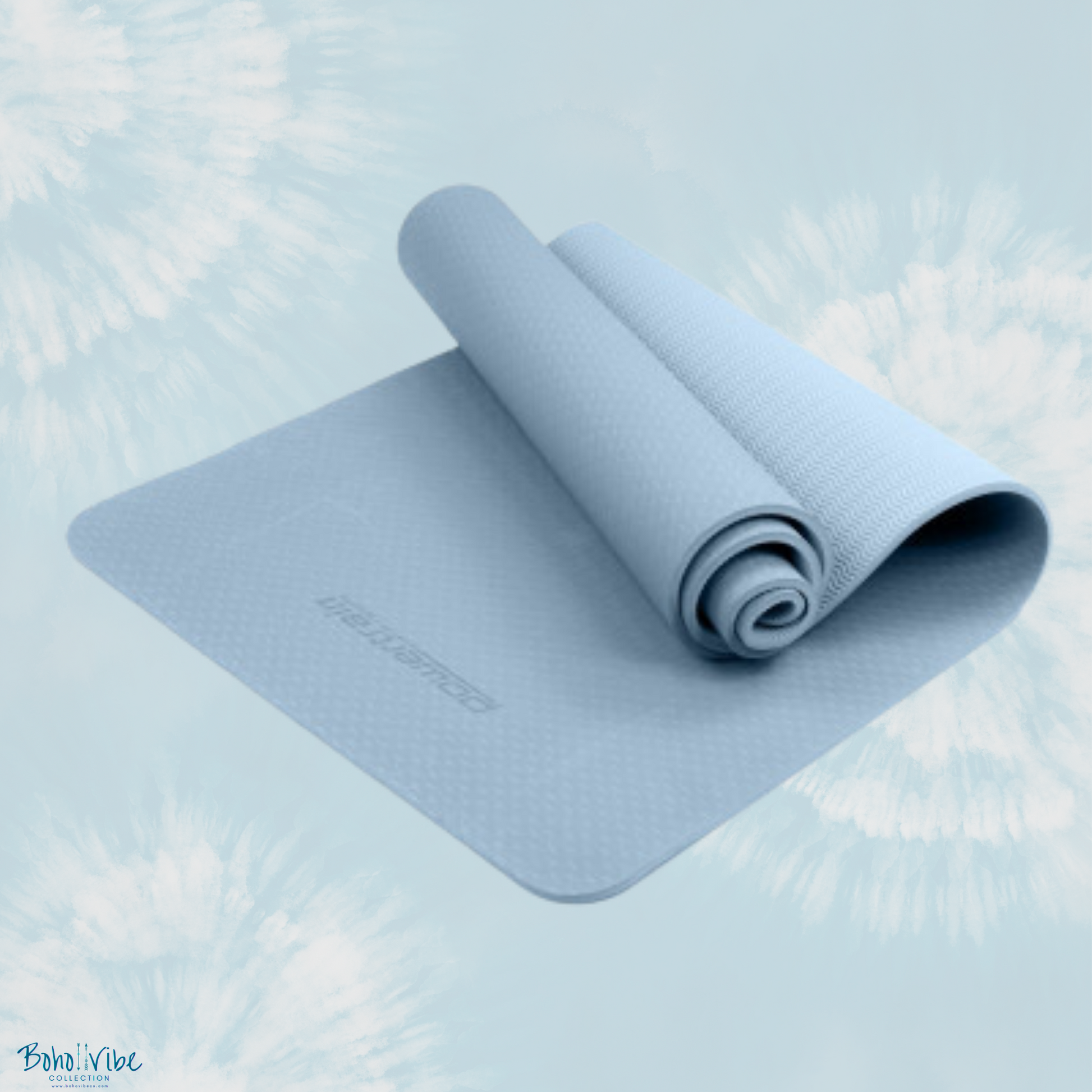 Boho ↡↟ Vibe Collection ↠ Powertrain Yoga Pilates Mat Eco-Friendly Sky Blue 6mm