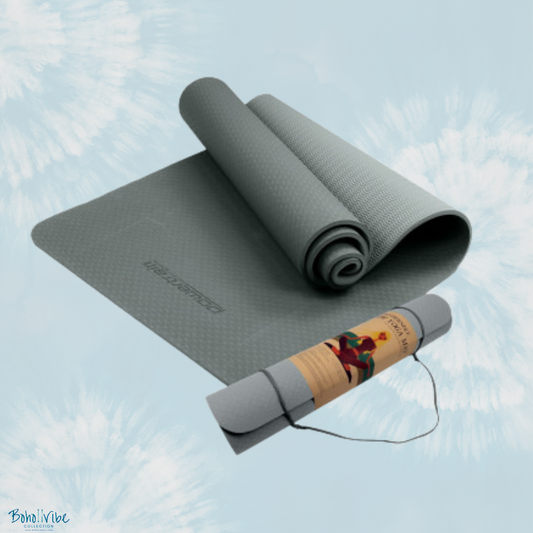 Boho ↡↟ Vibe Collection ↠ Powertrain Yoga Pilates Mat Eco-Friendly Slate Grey 6mm ↡