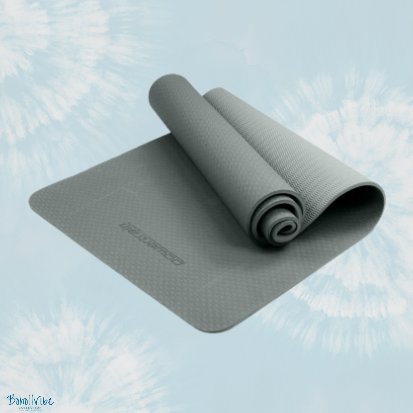 Boho ↡↟ Vibe Collection ↠ Powertrain Yoga Pilates Mat Eco-Friendly Slate Grey 6mm ↡
