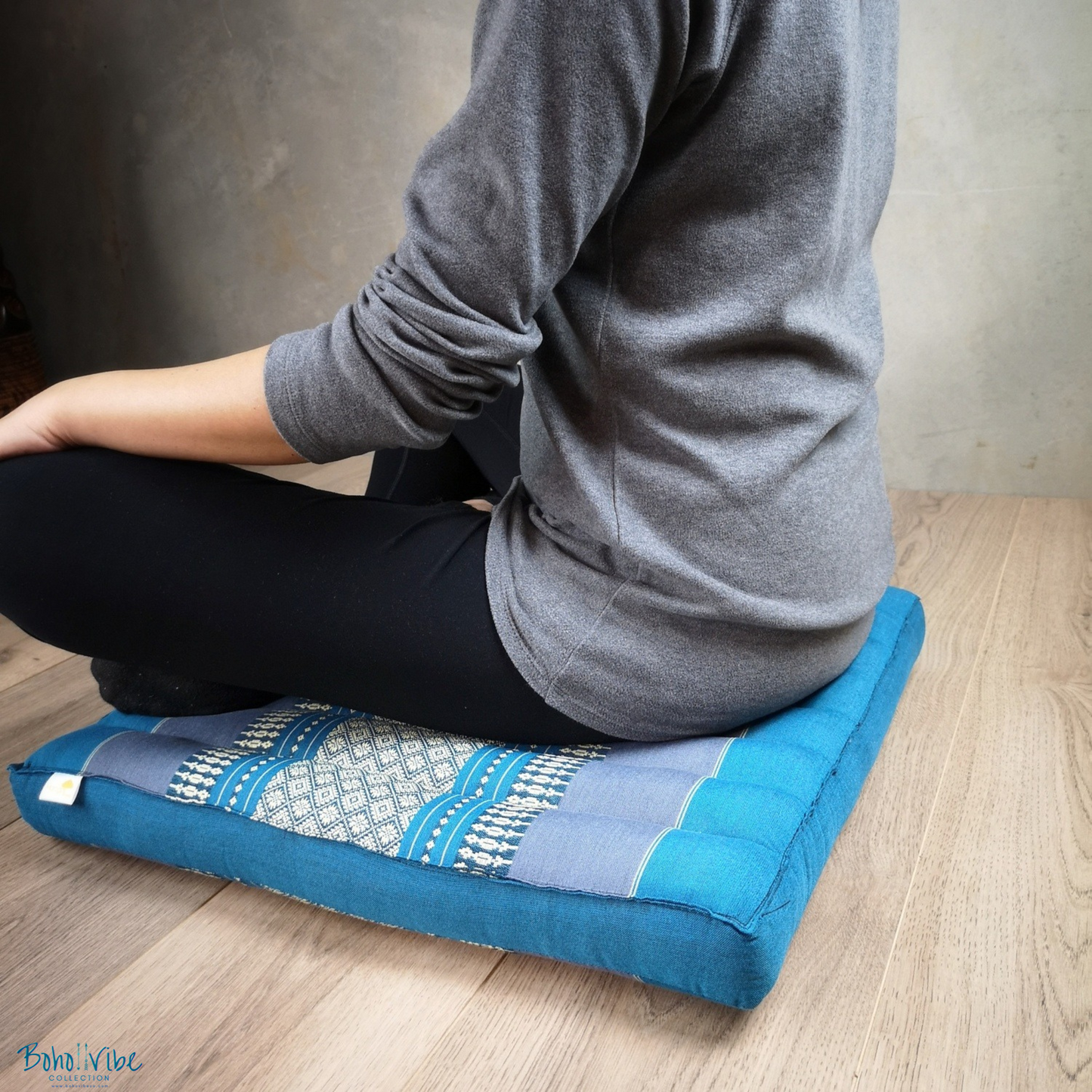 Boho ↡↟ Vibe Collection ↠ Meditation Yoga Square Blue Cushion Seat Support 