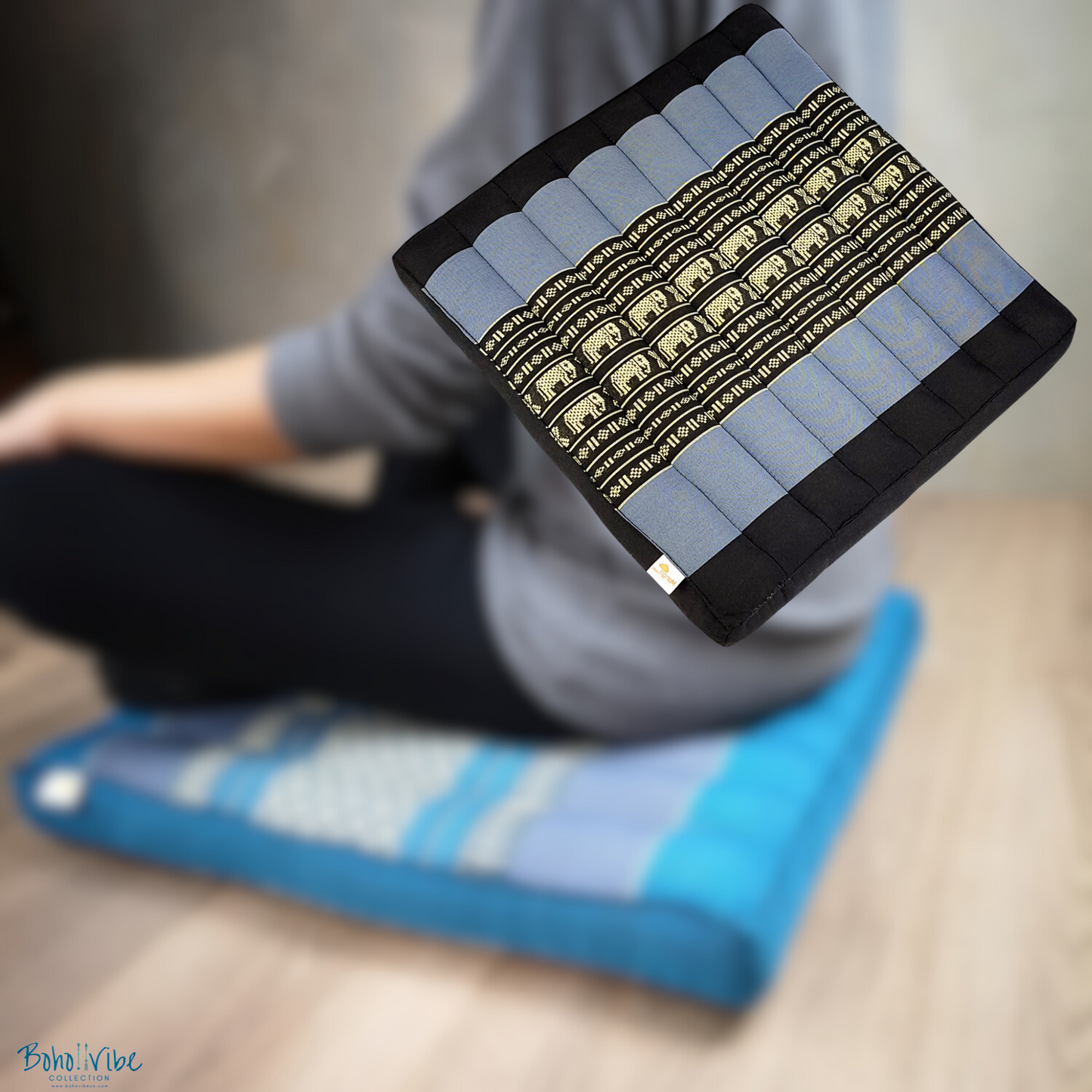 Boho ↡↟ Vibe Collection ↠ Meditation Yoga Square Blue Cushion Seat Support 