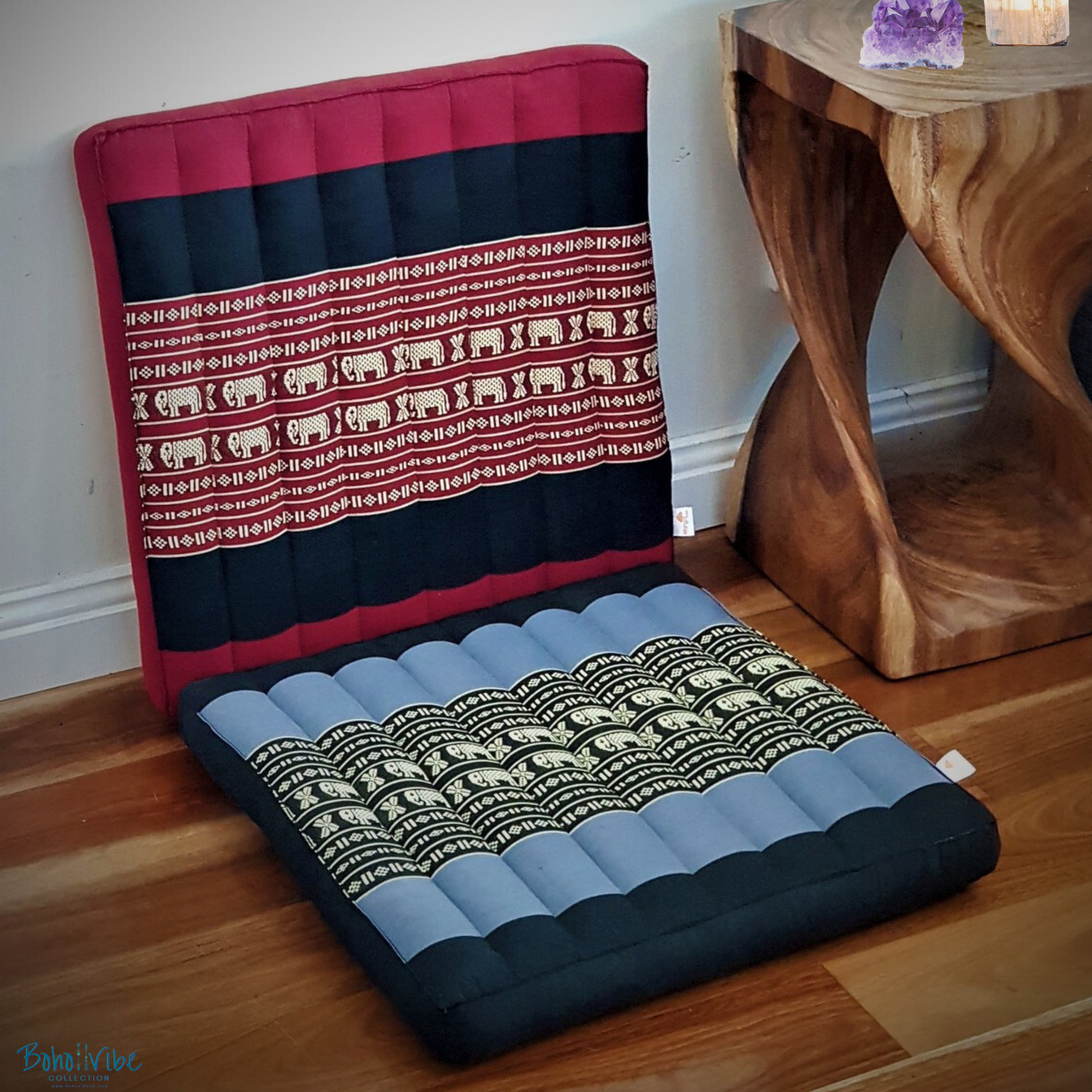 Boho ↡↟ Vibe Collection ↠ Meditation Yoga Square Blue Cushion Seat Support 