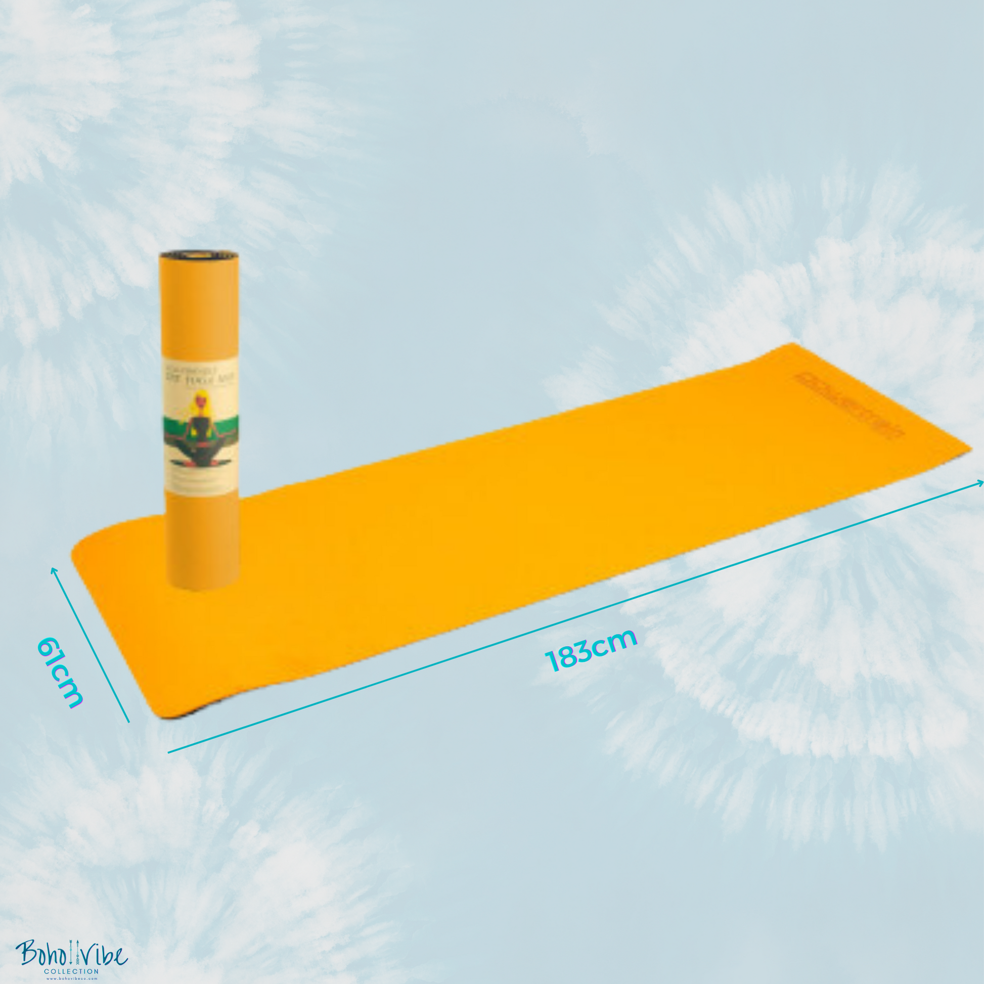 Boho ↡↟ Vibe Collection ↠ Powertrain Yoga Pilates Mat Eco-Friendly Sun Orange 8mm