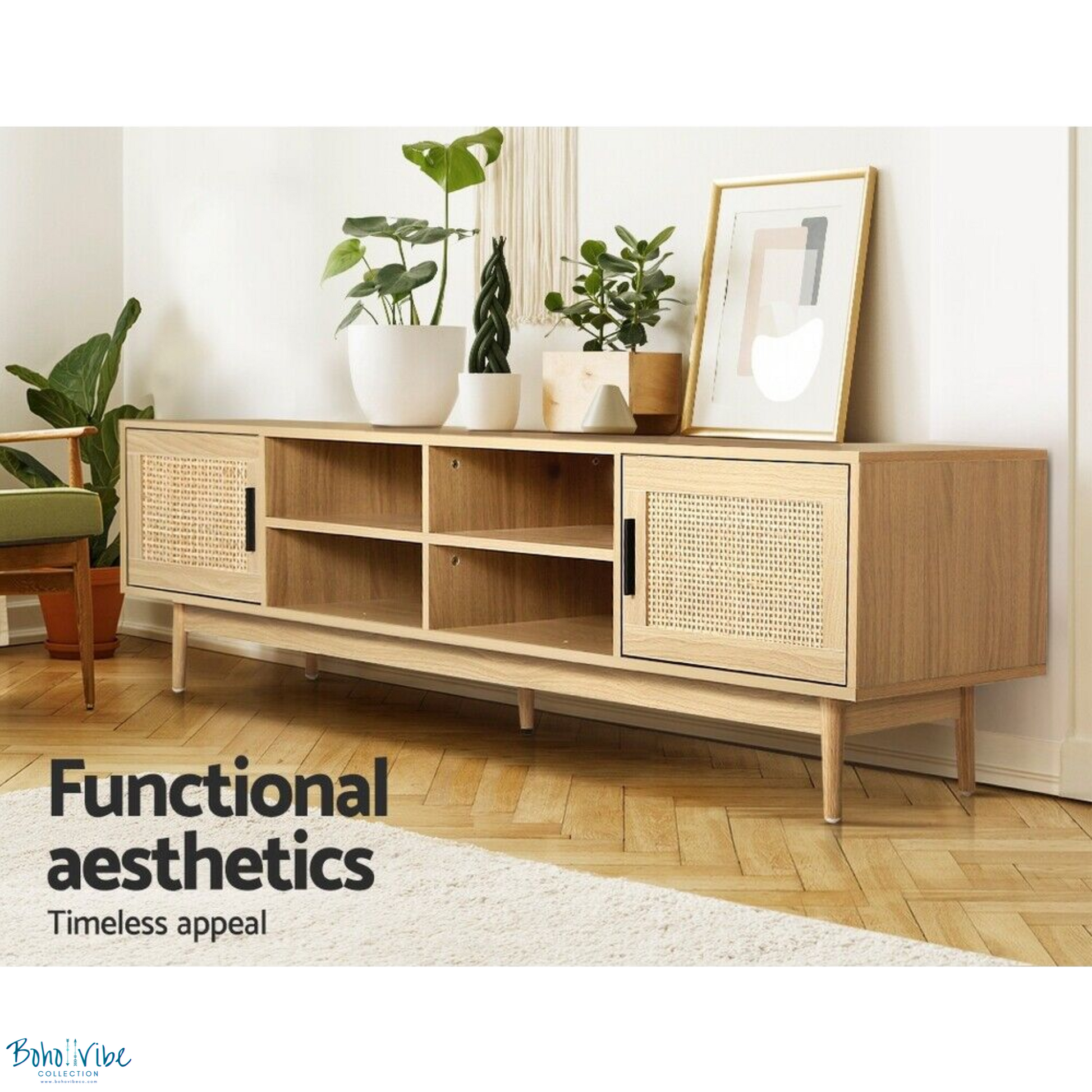 Boho ↡↟ Vibe Collection ↠ Rattan Entertainment Cabinet Bohemian Coastal TV Unit ↡