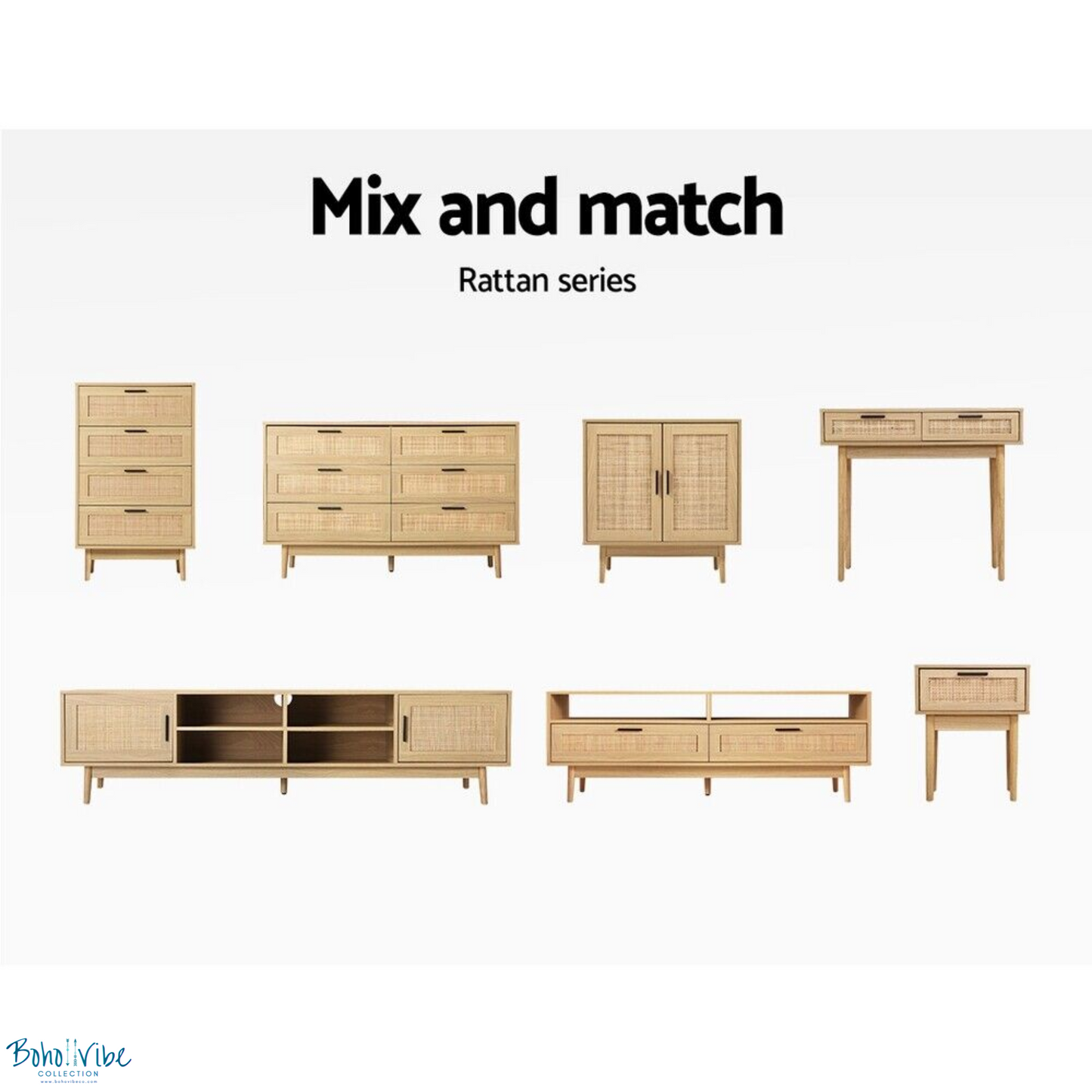 Boho ↡↟ Vibe Collection ↠ Rattan Entertainment Cabinet Bohemian Coastal TV Unit ↡